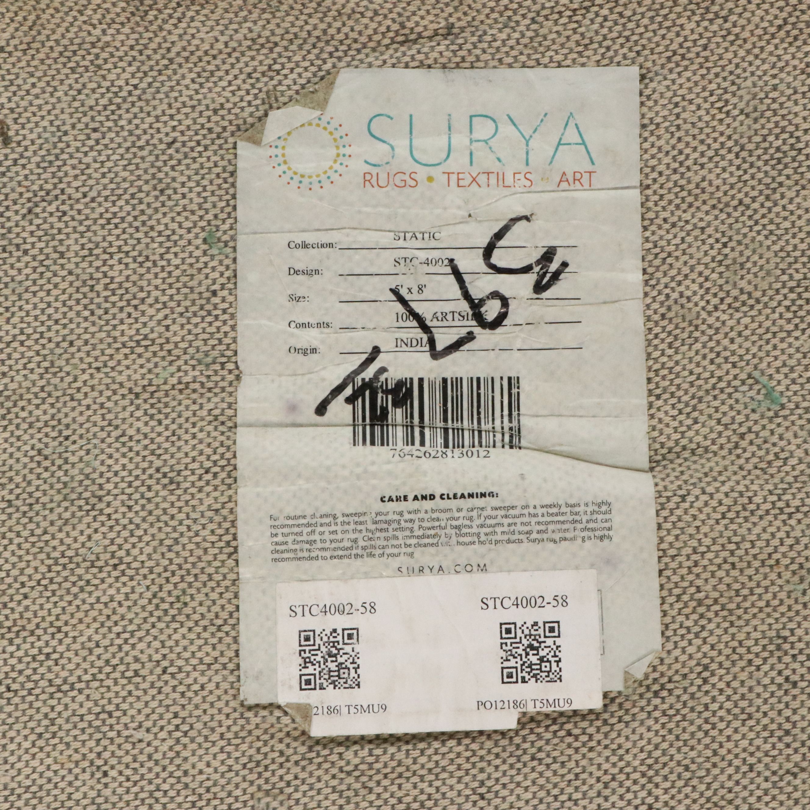 4'11 x 7'9 Hand-Tufted Surya "Static" Collection Textured Artsilk Area Rug