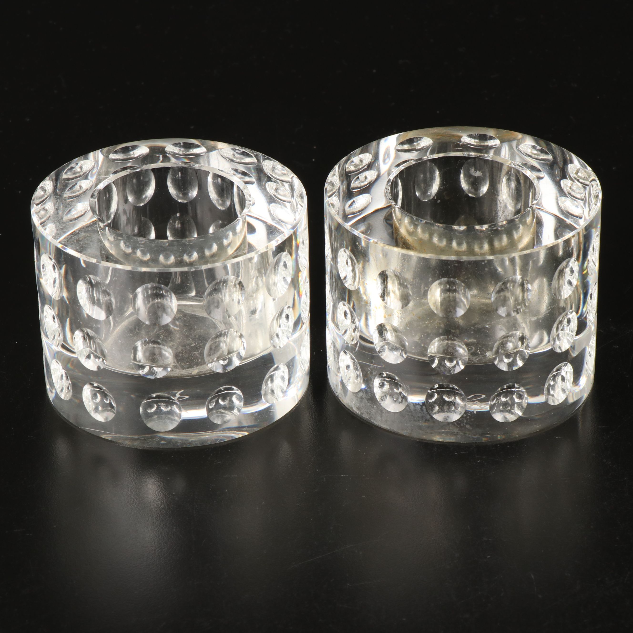 Oleg Cassini Bubble Crystal Candle Holders with Polished Agate Bookends