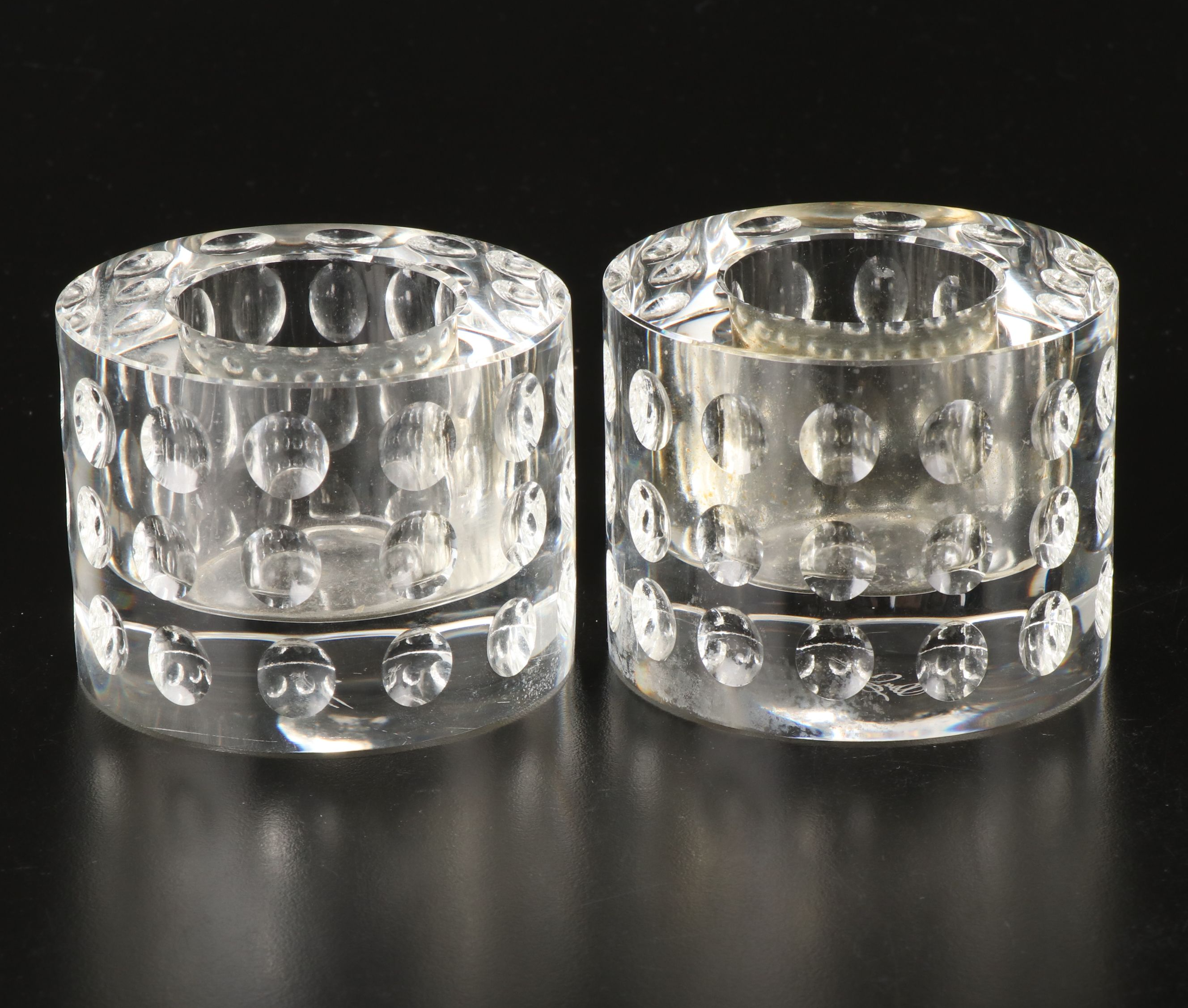 Oleg Cassini Bubble Crystal Candle Holders with Polished Agate Bookends