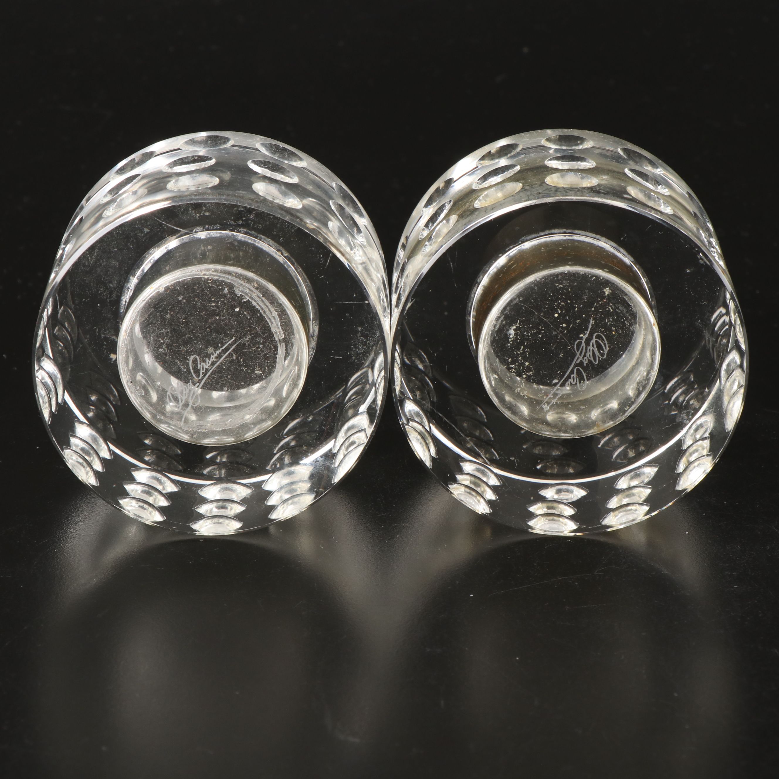 Oleg Cassini Bubble Crystal Candle Holders with Polished Agate Bookends