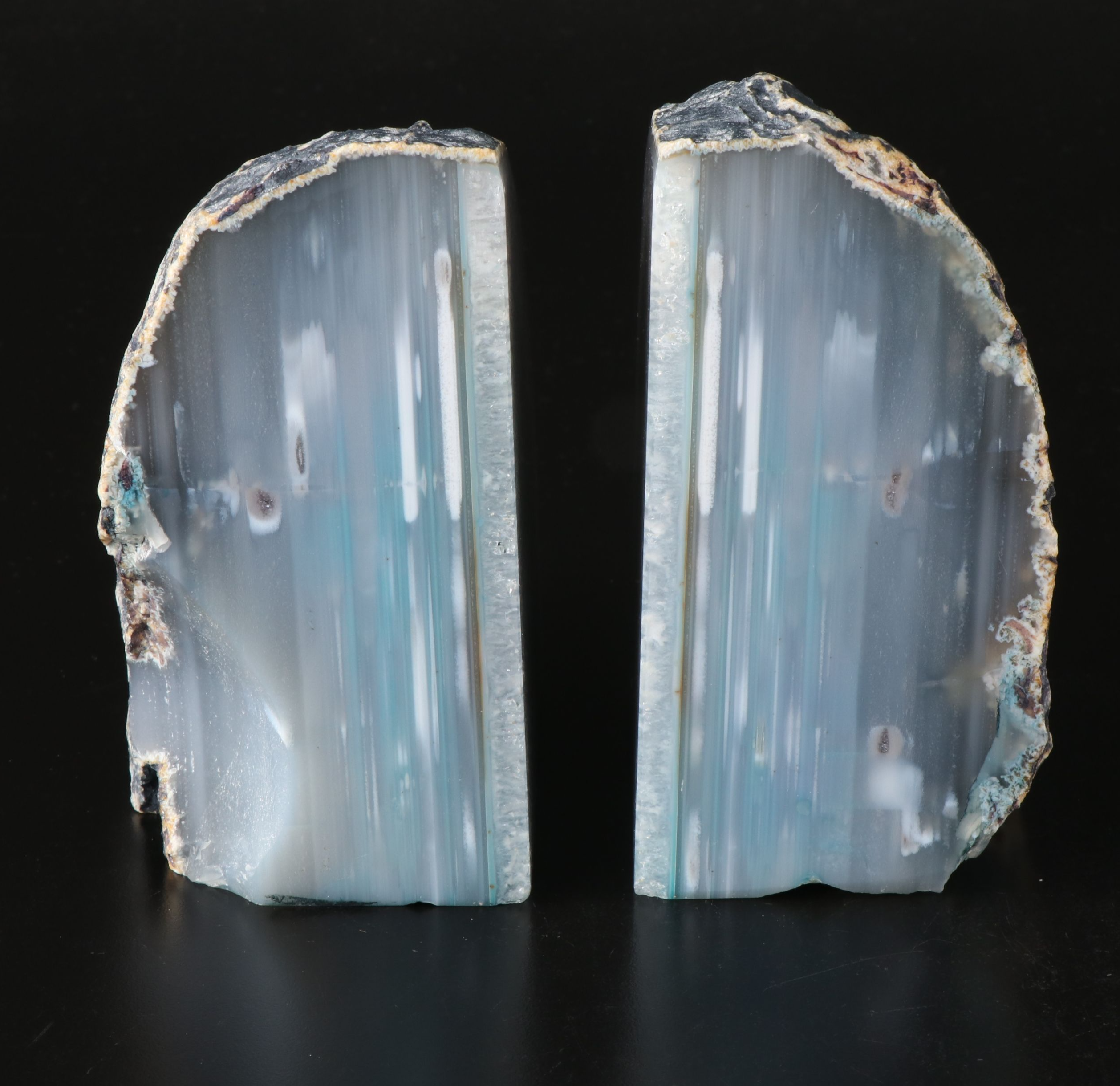 Oleg Cassini Bubble Crystal Candle Holders with Polished Agate Bookends