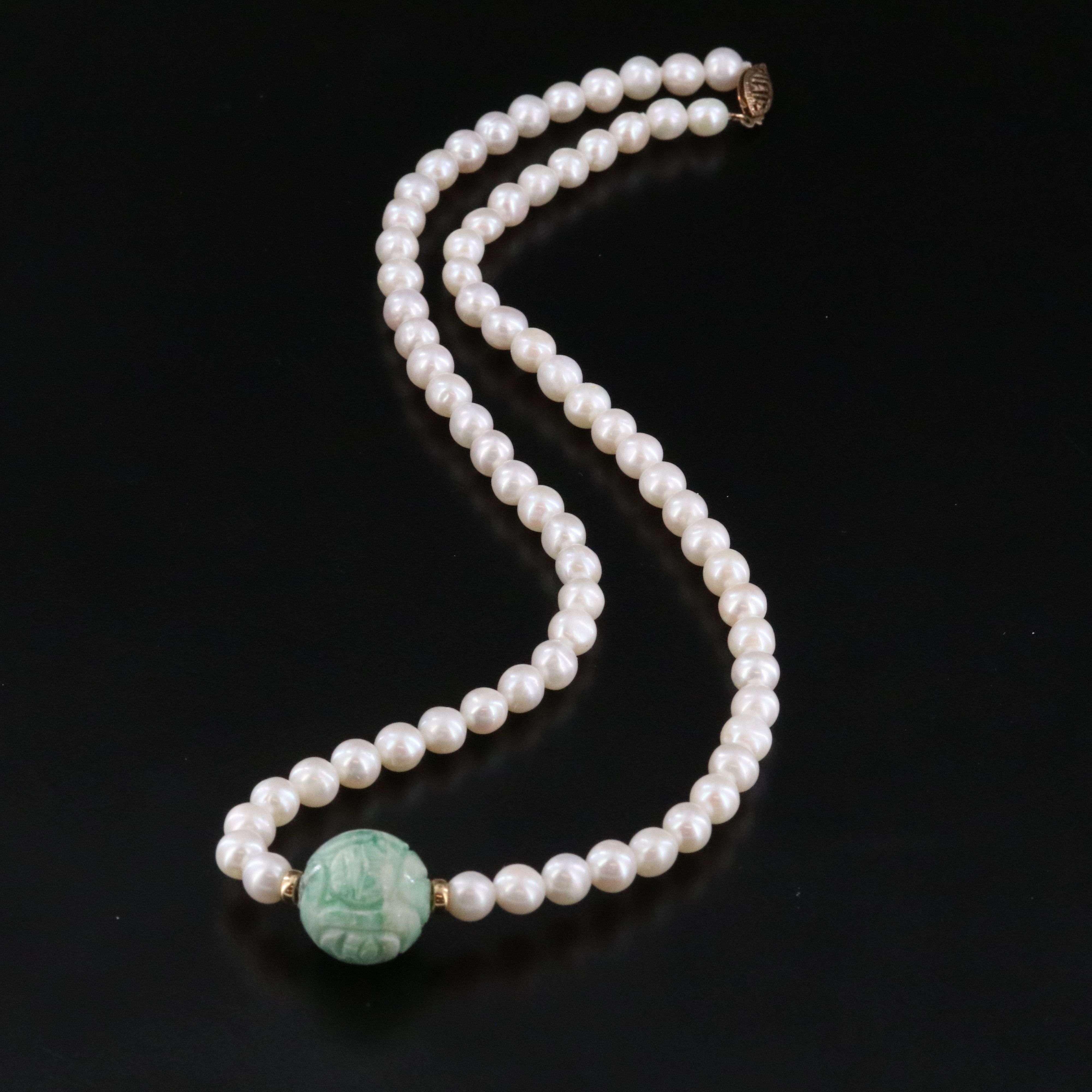 14K Pearl and Jadeite Necklace