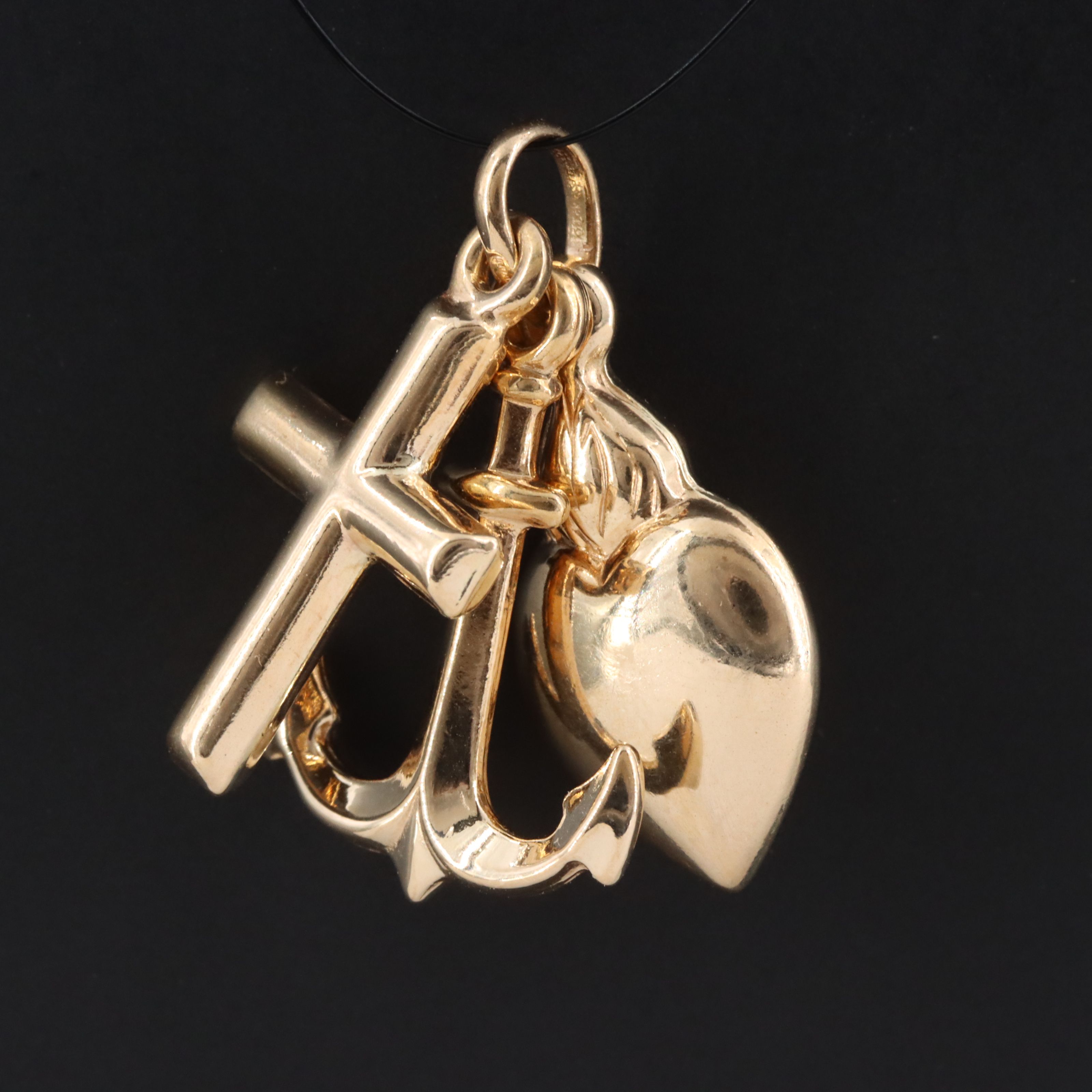 Italian 10K Cross, Heart and Anchor Pendant