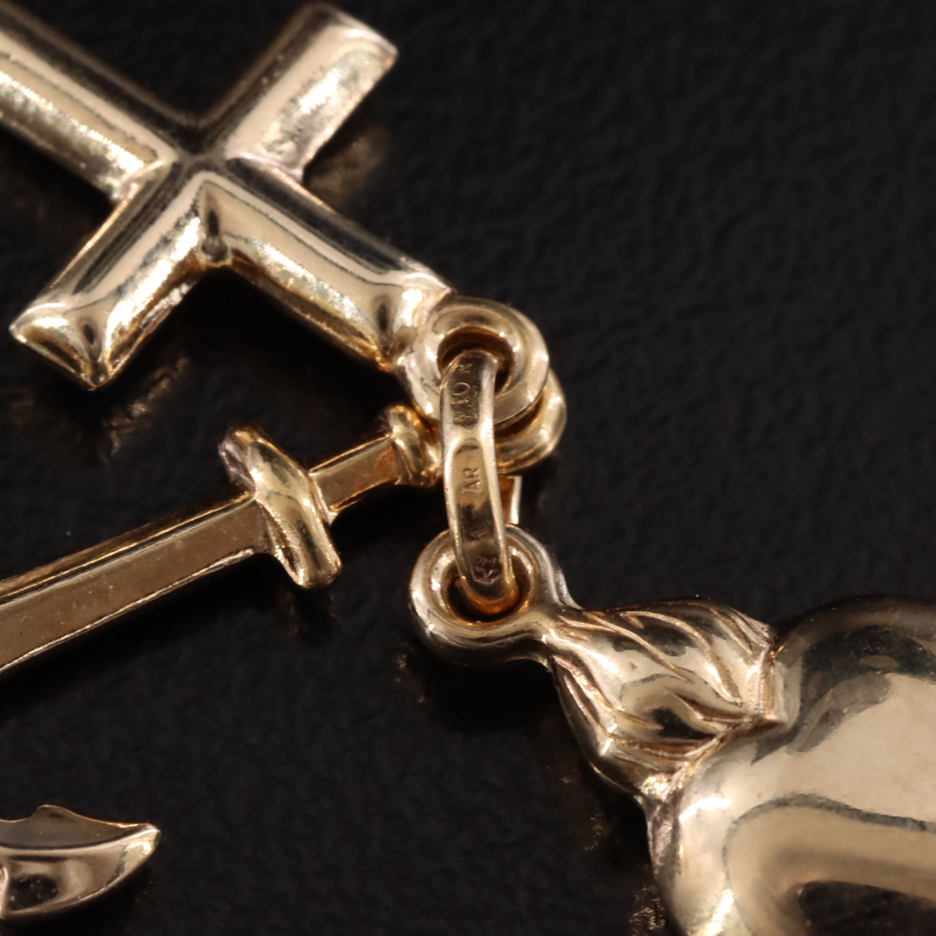 Italian 10K Cross, Heart and Anchor Pendant