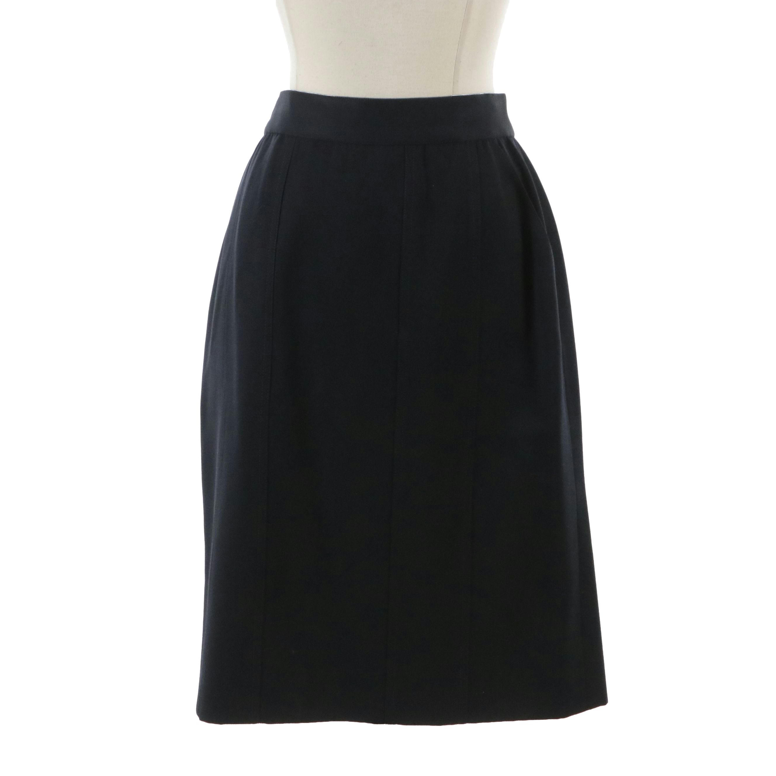 Chanel Navy Wool Gabardine Skirt with Silk Lining