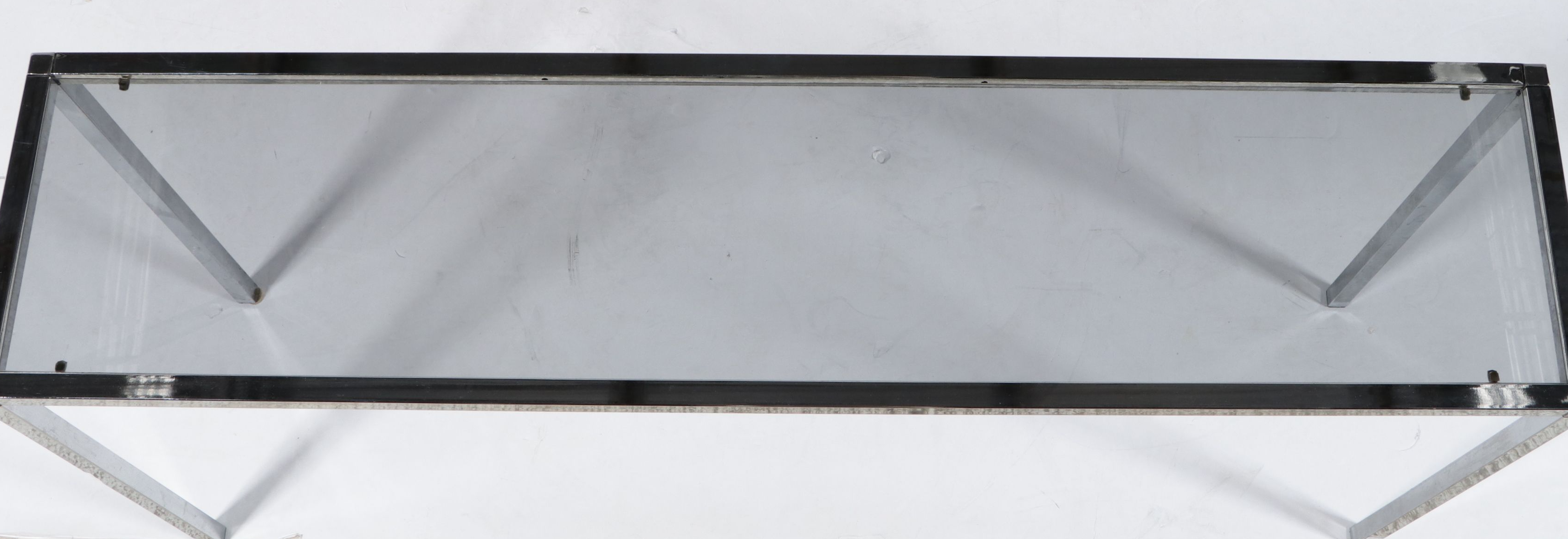 Pair of Mid Century Modern Style Chrome and Smoked Glass Console Tables