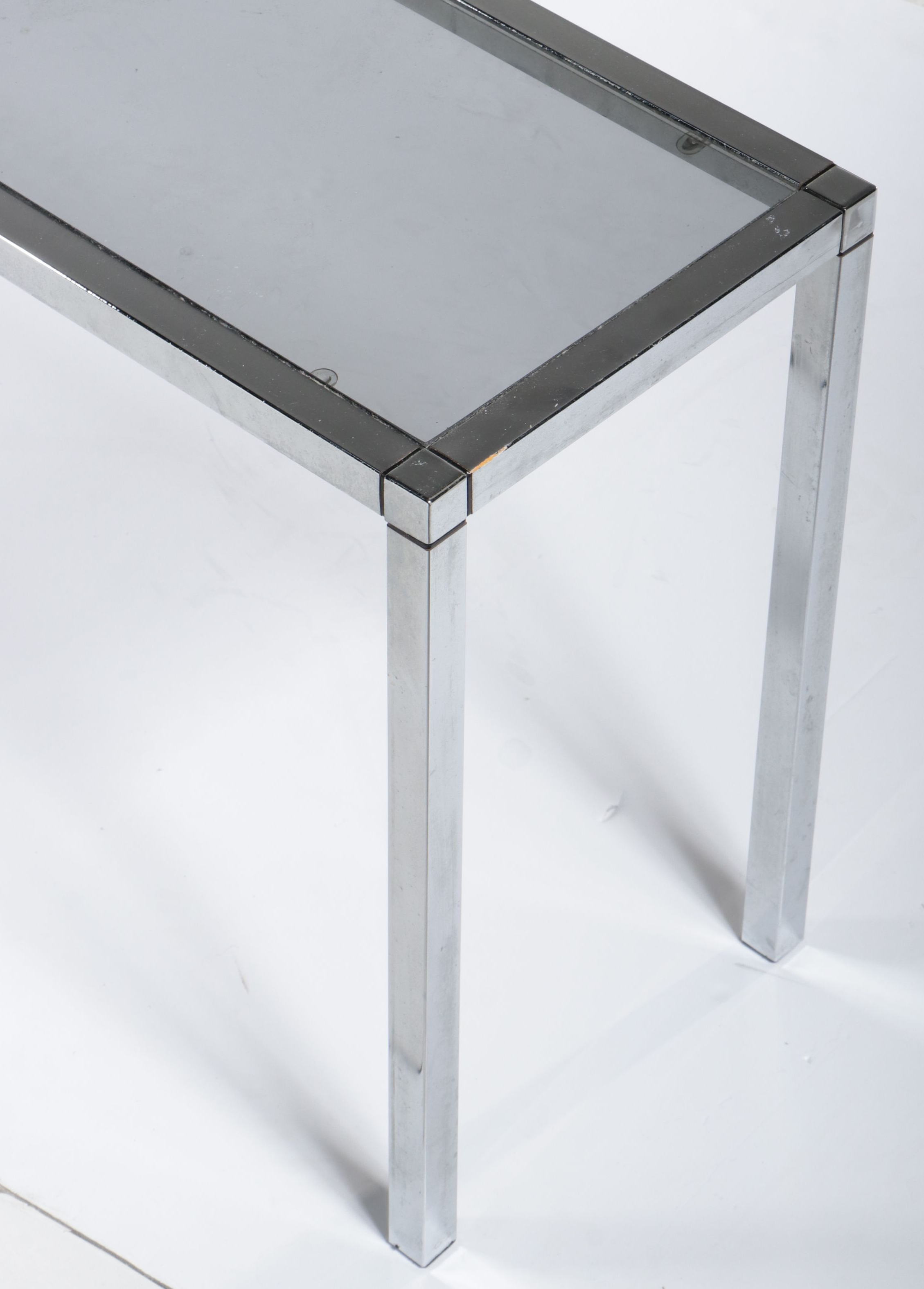 Pair of Mid Century Modern Style Chrome and Smoked Glass Console Tables