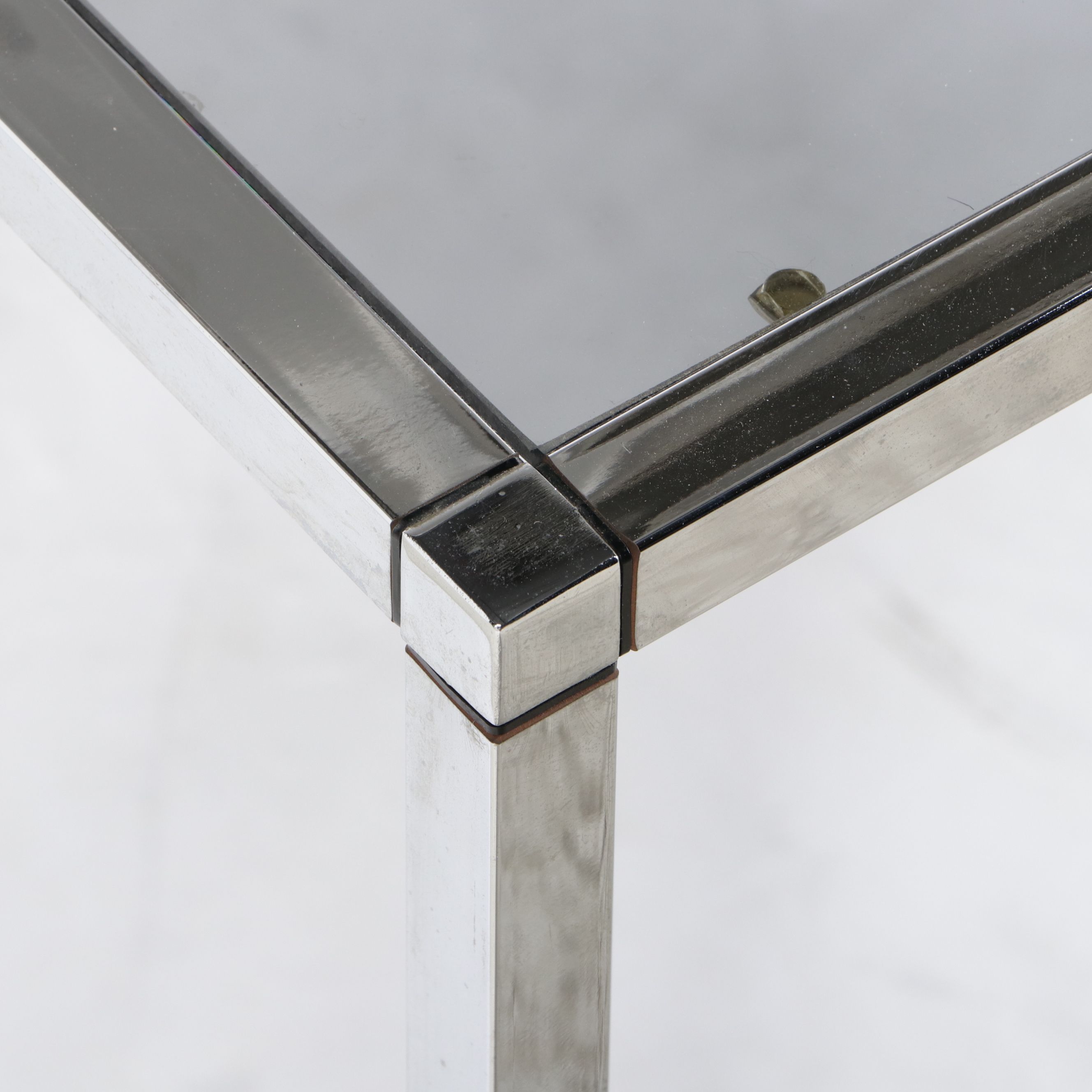 Pair of Mid Century Modern Style Chrome and Smoked Glass Console Tables