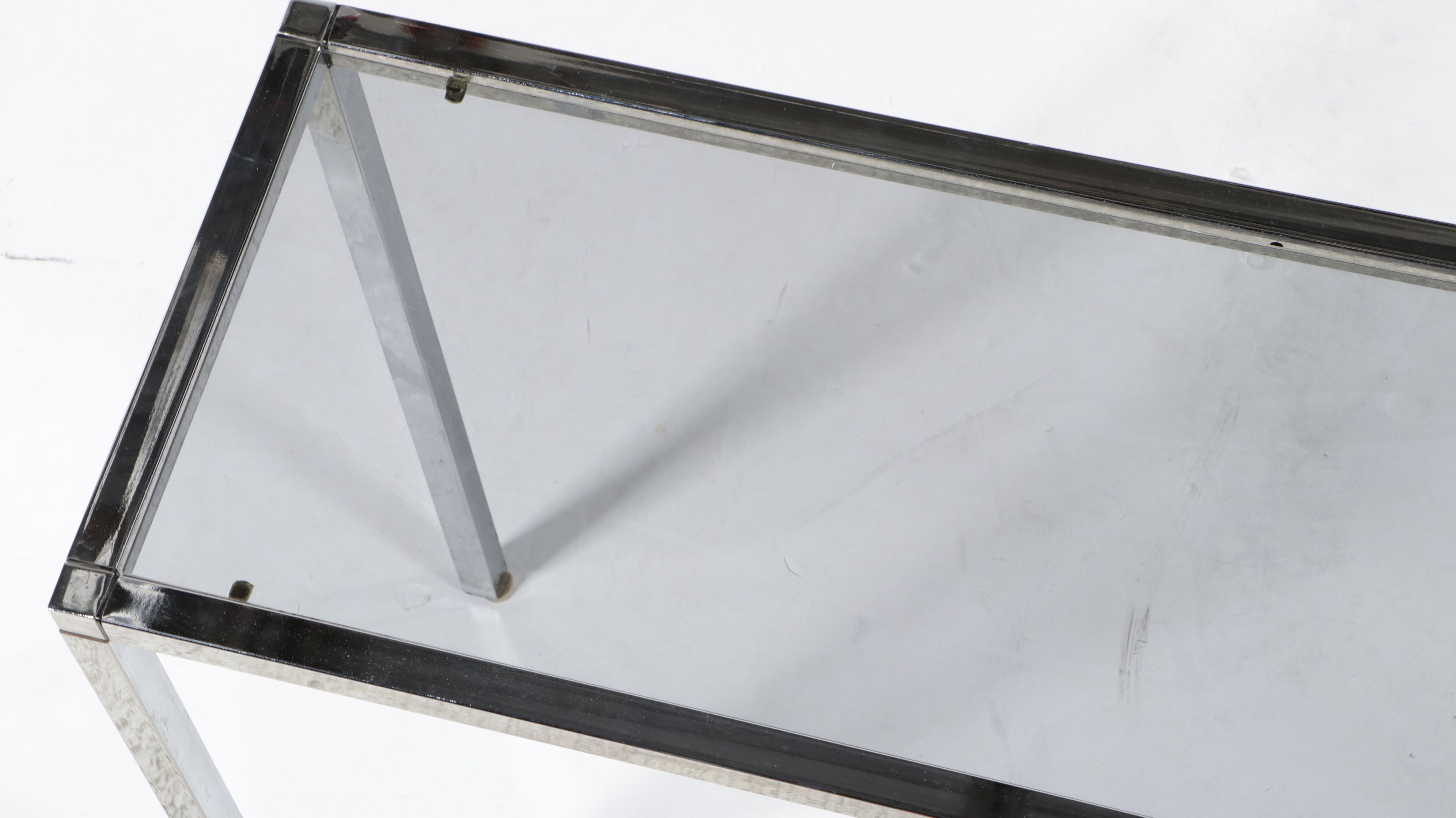 Pair of Mid Century Modern Style Chrome and Smoked Glass Console Tables