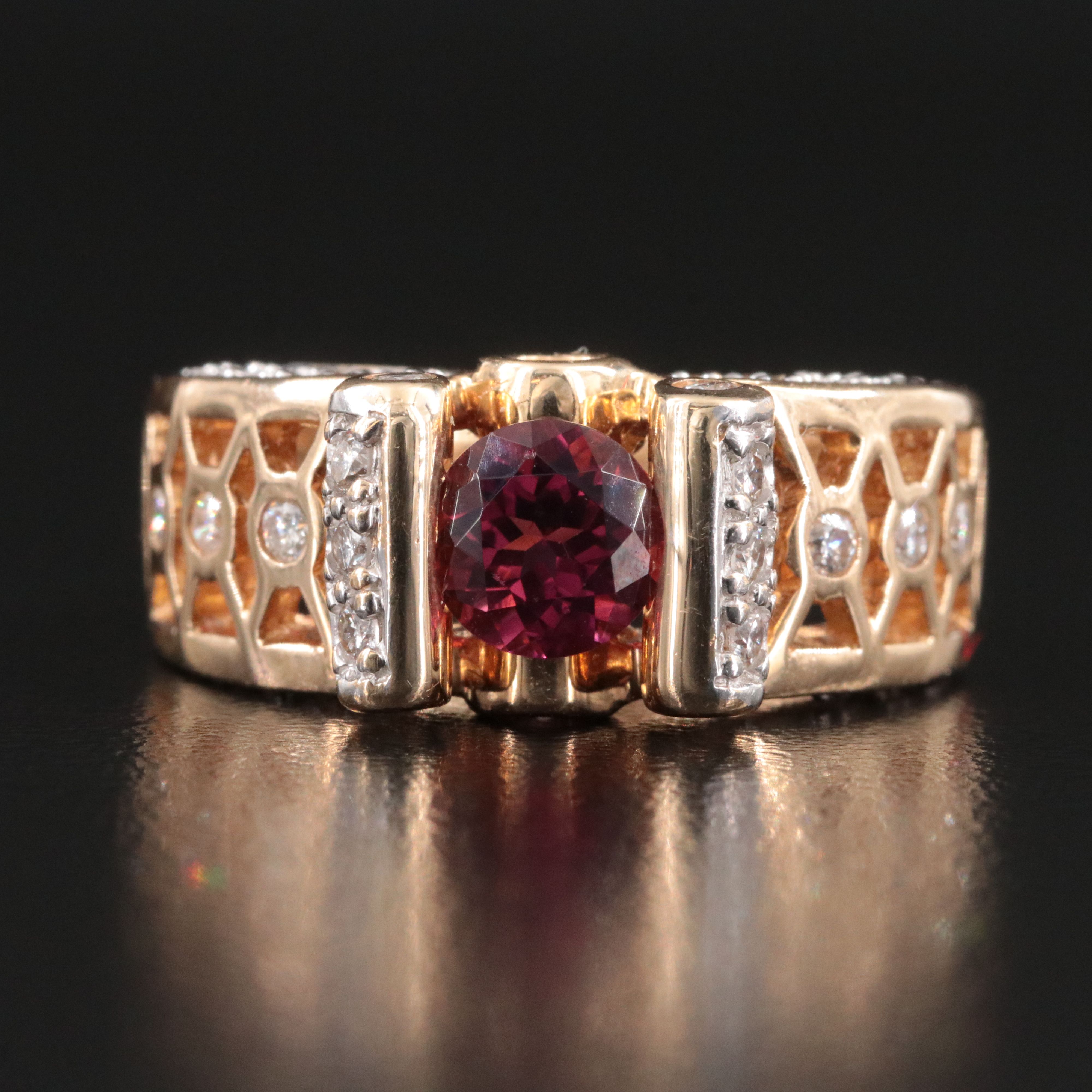 14K Tourmaline and Diamond Lattice Ring