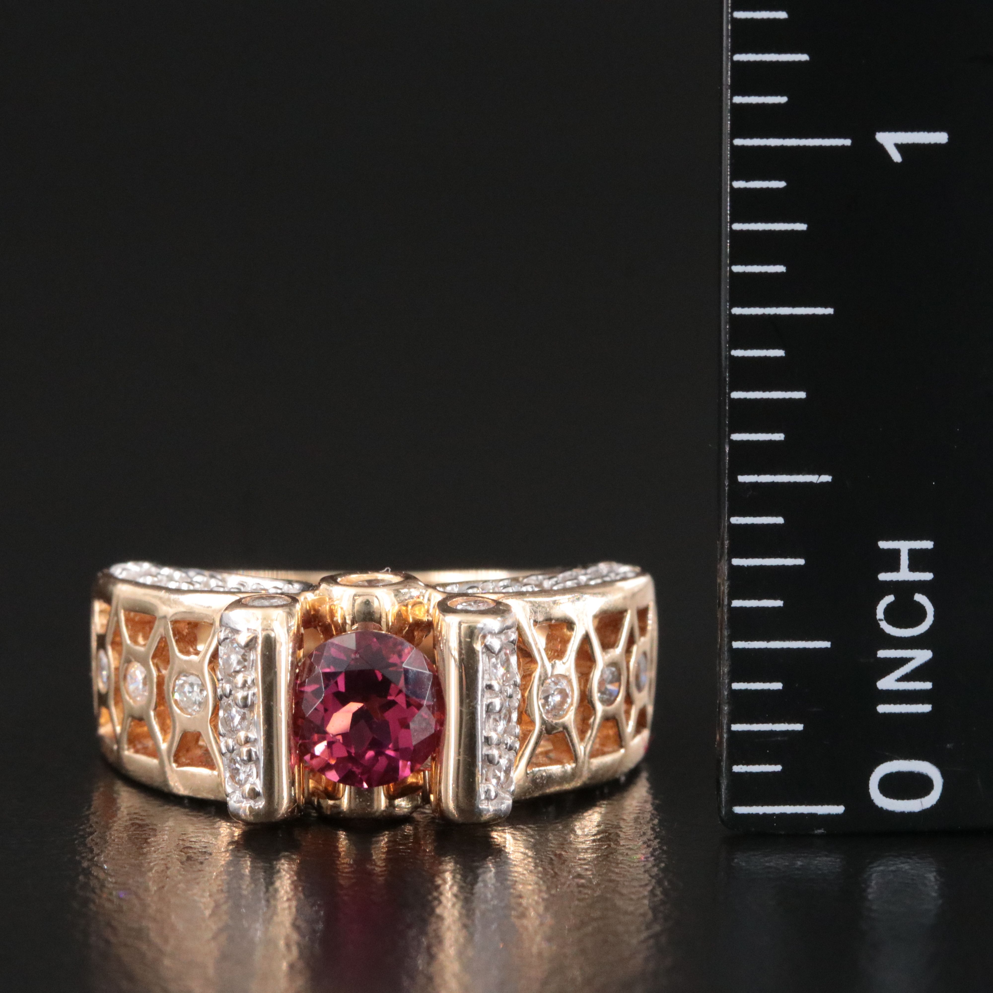 14K Tourmaline and Diamond Lattice Ring