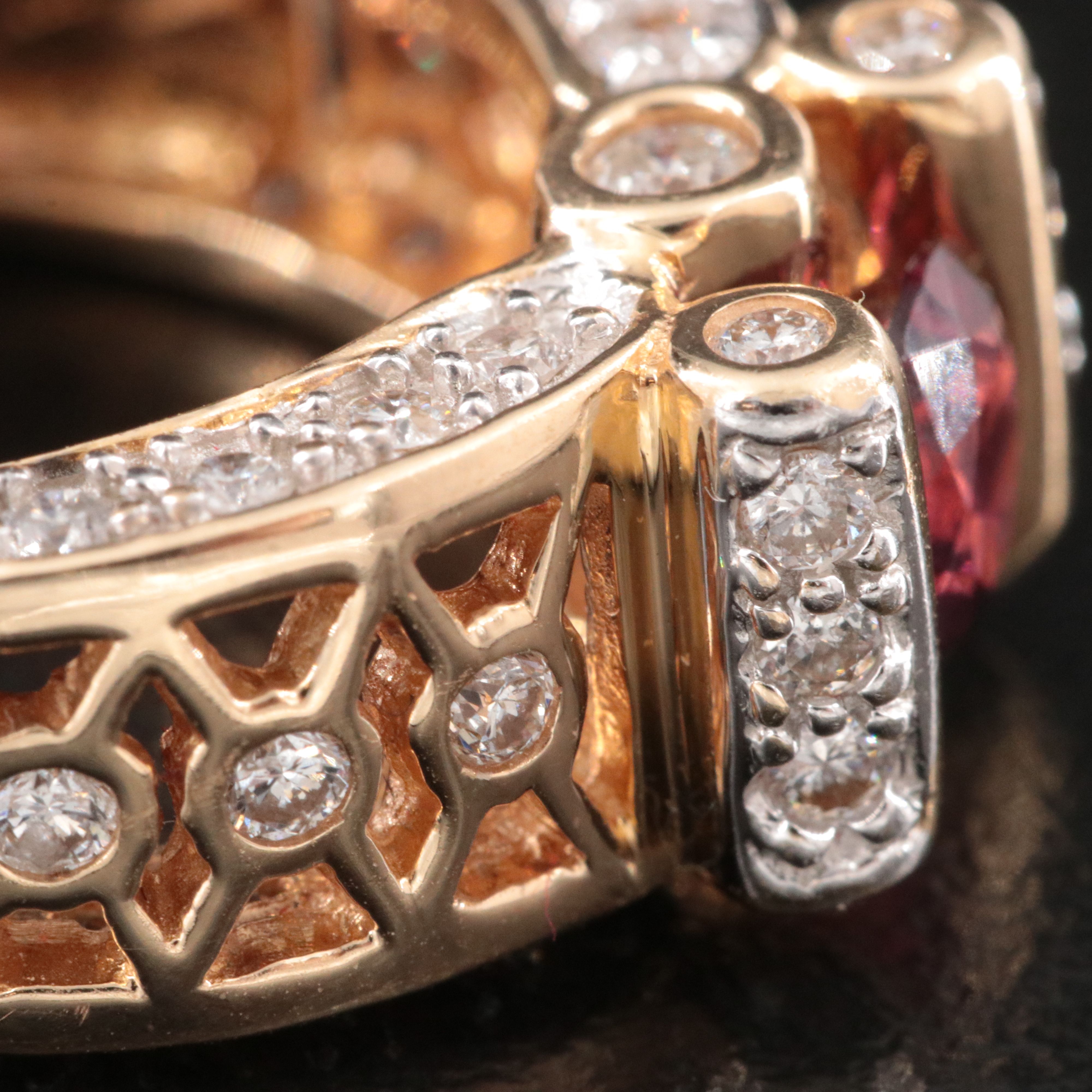 14K Tourmaline and Diamond Lattice Ring