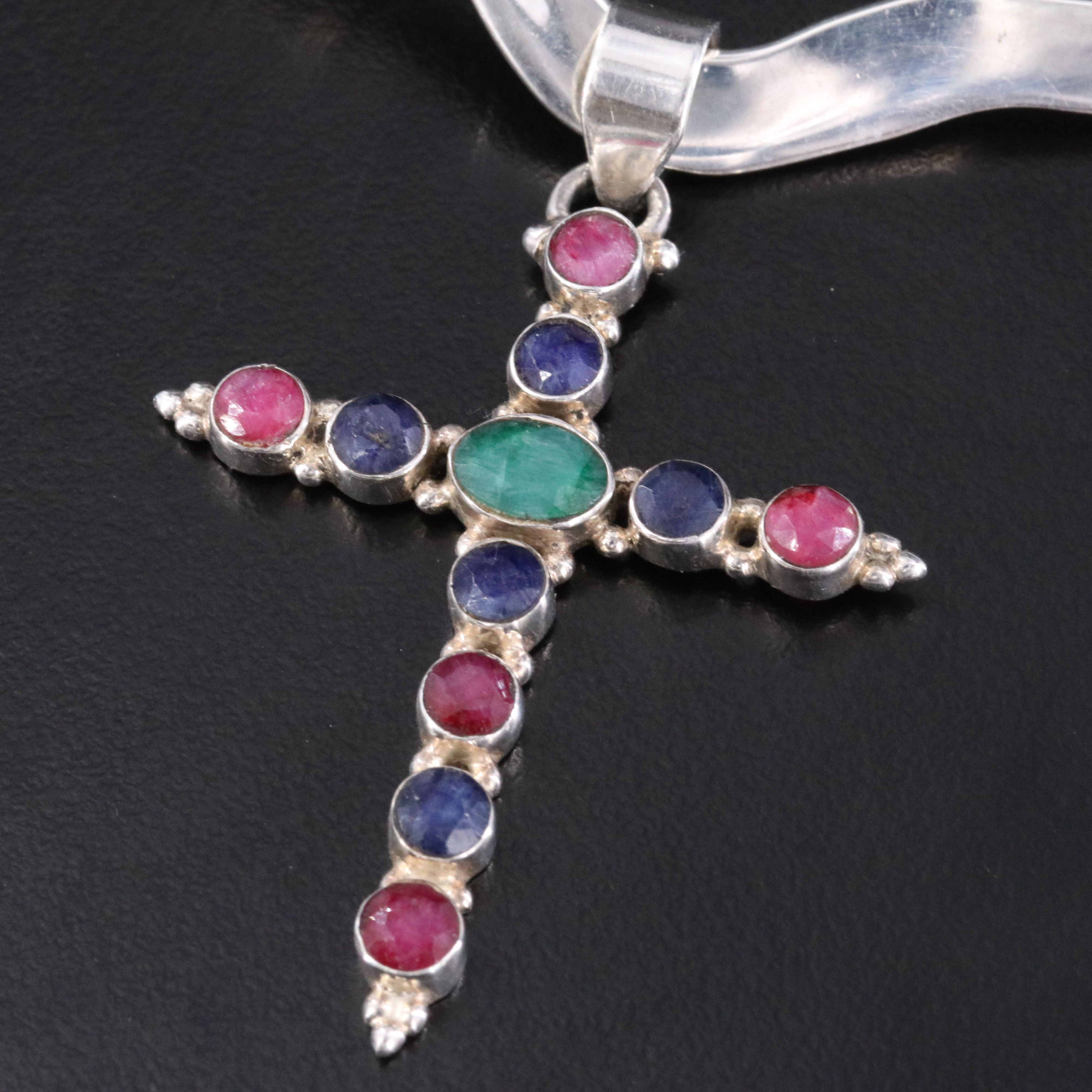 Sterling Corundum Cross Pendant with Torque Collar Necklace