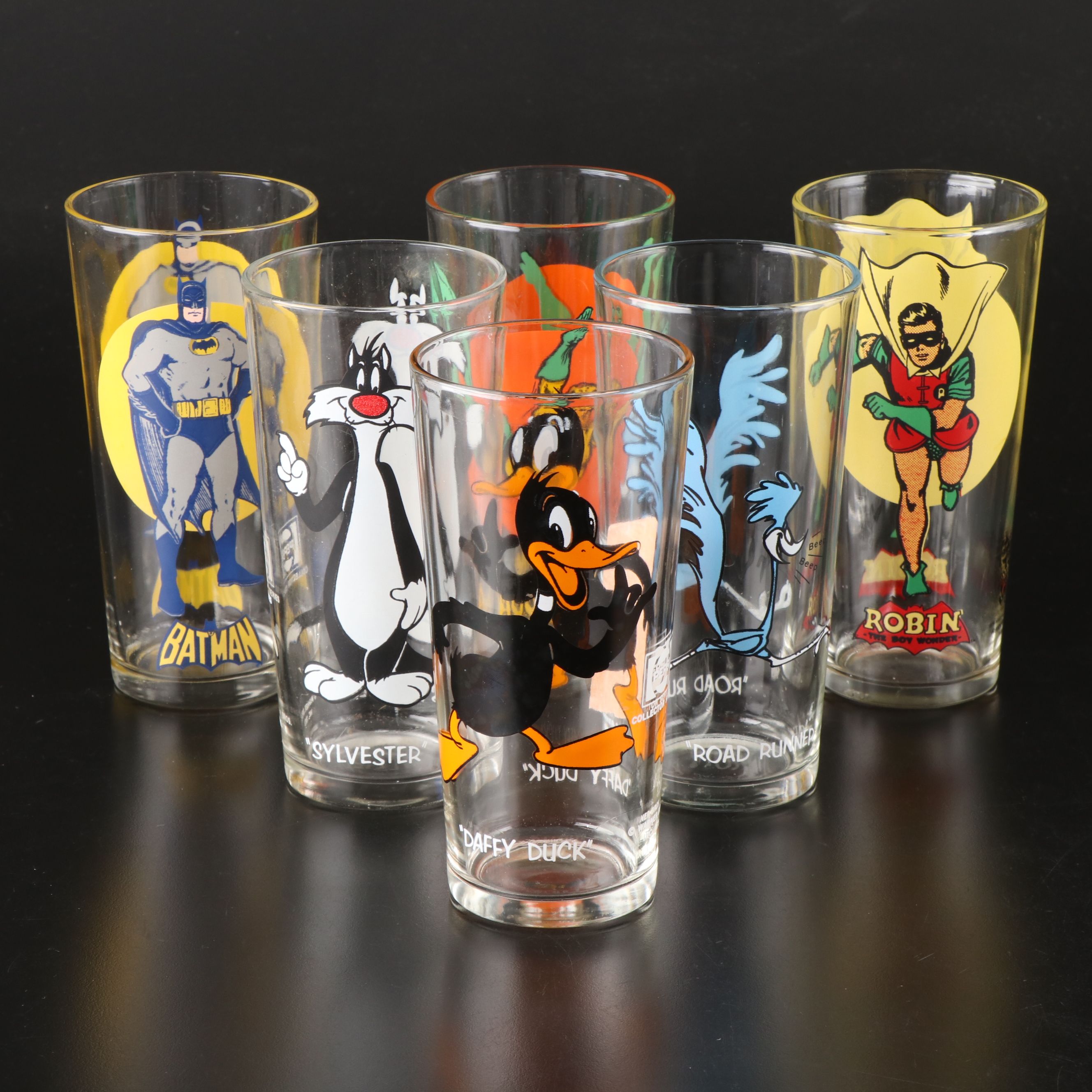 Pepsi Collector Series "Sylvester" and "Batman" with More Glassware, 1973