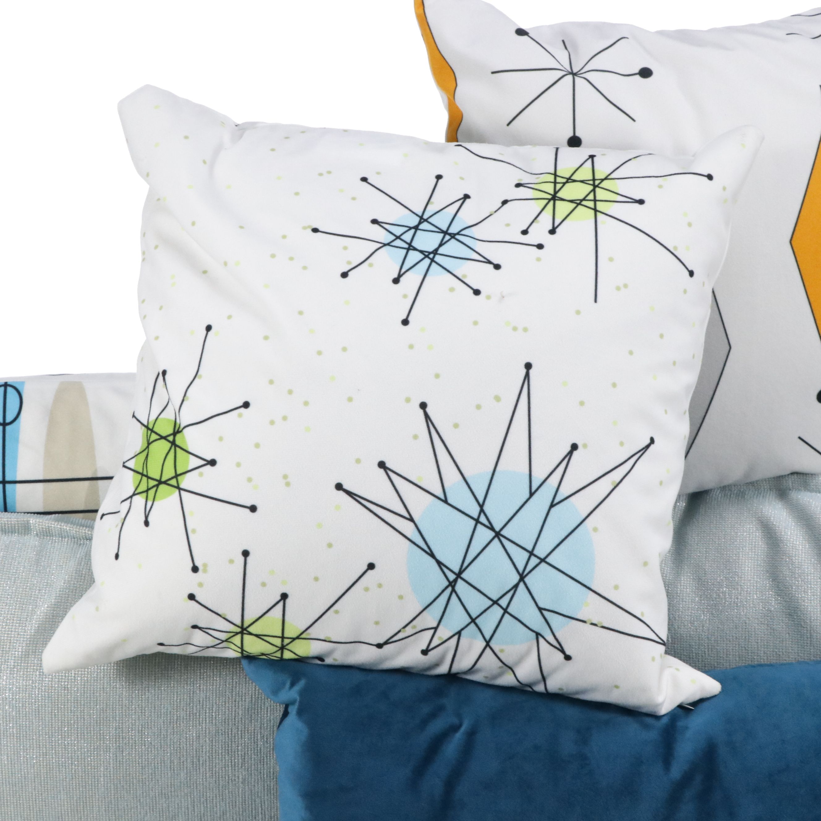 MCM Style Plush Square Throw Pillows with Lumbar Pillows