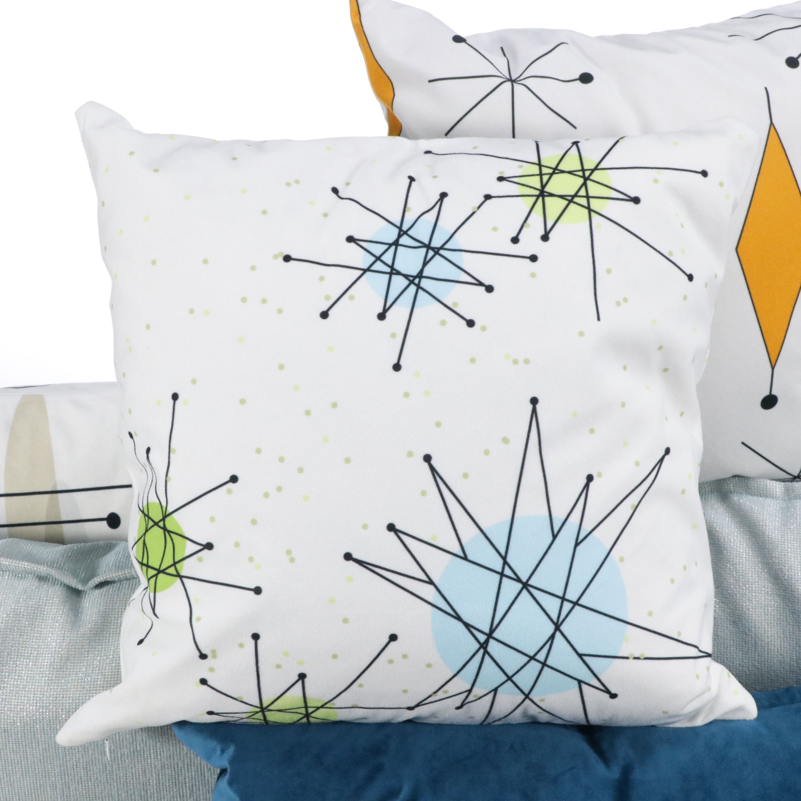 MCM Style Plush Square Throw Pillows with Lumbar Pillows