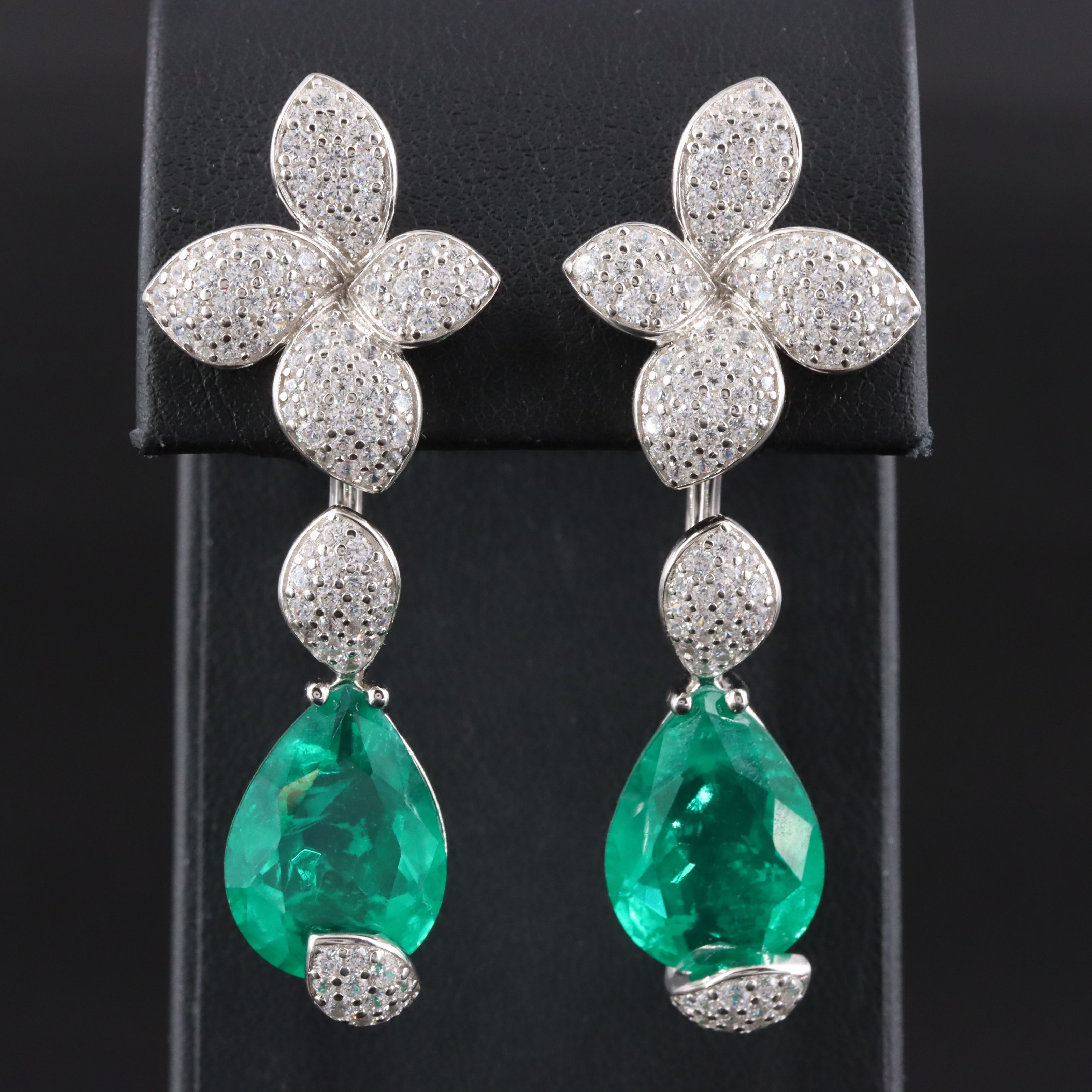 Sterling Flower Button Earrings with Drop Enhancers