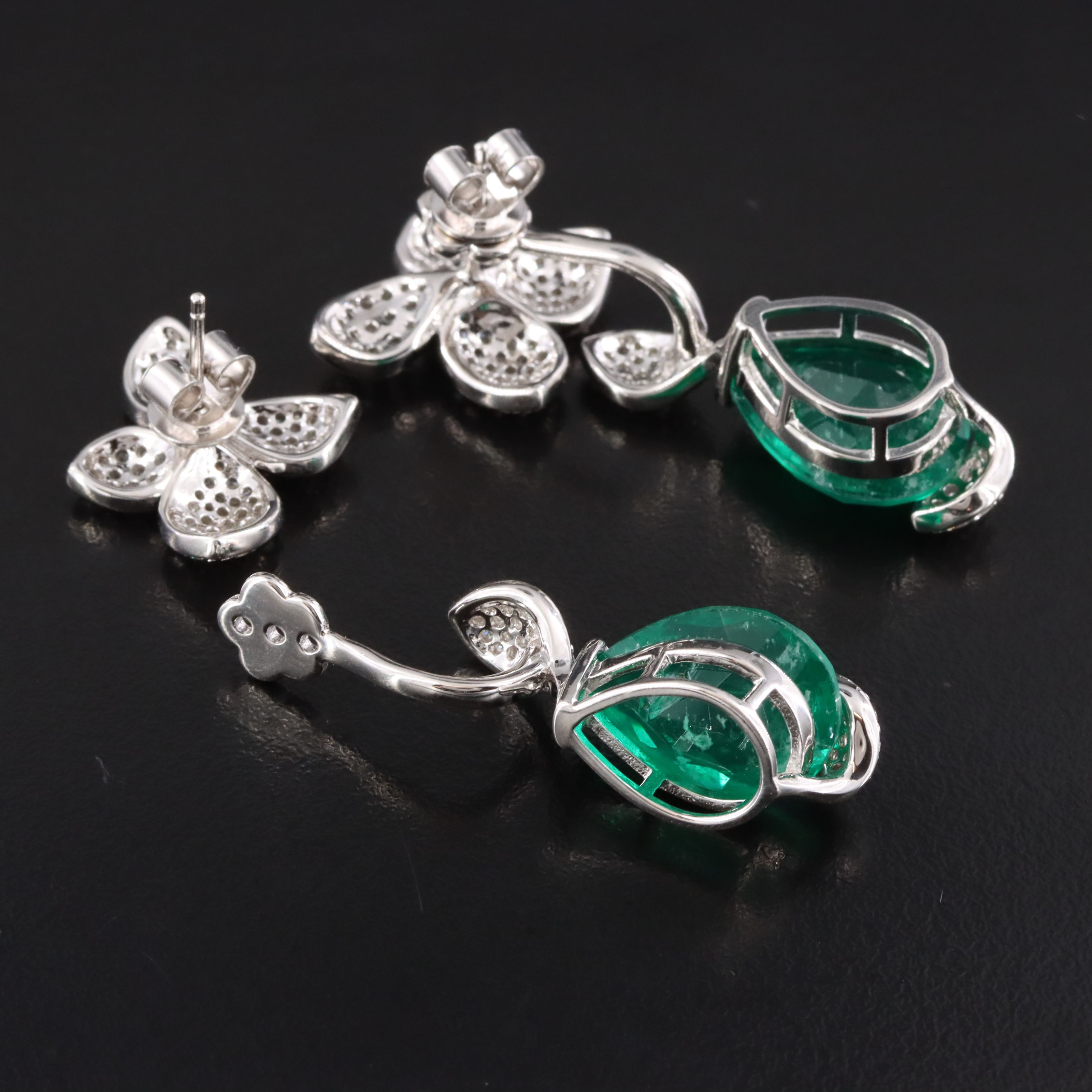 Sterling Flower Button Earrings with Drop Enhancers