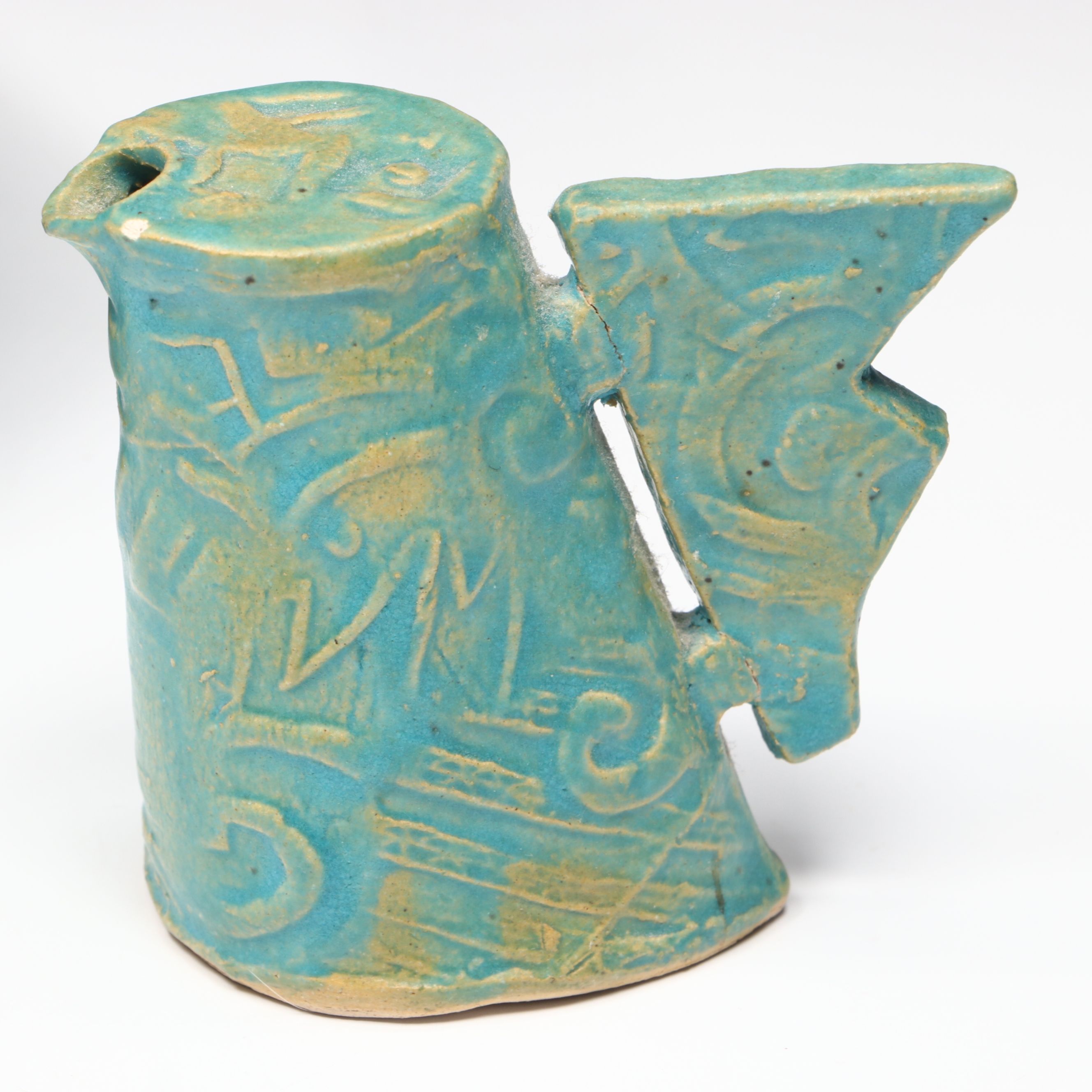 Rustic Italian Ceramic Basket with Other Studio Pottery Lidded Jars and Pitcher