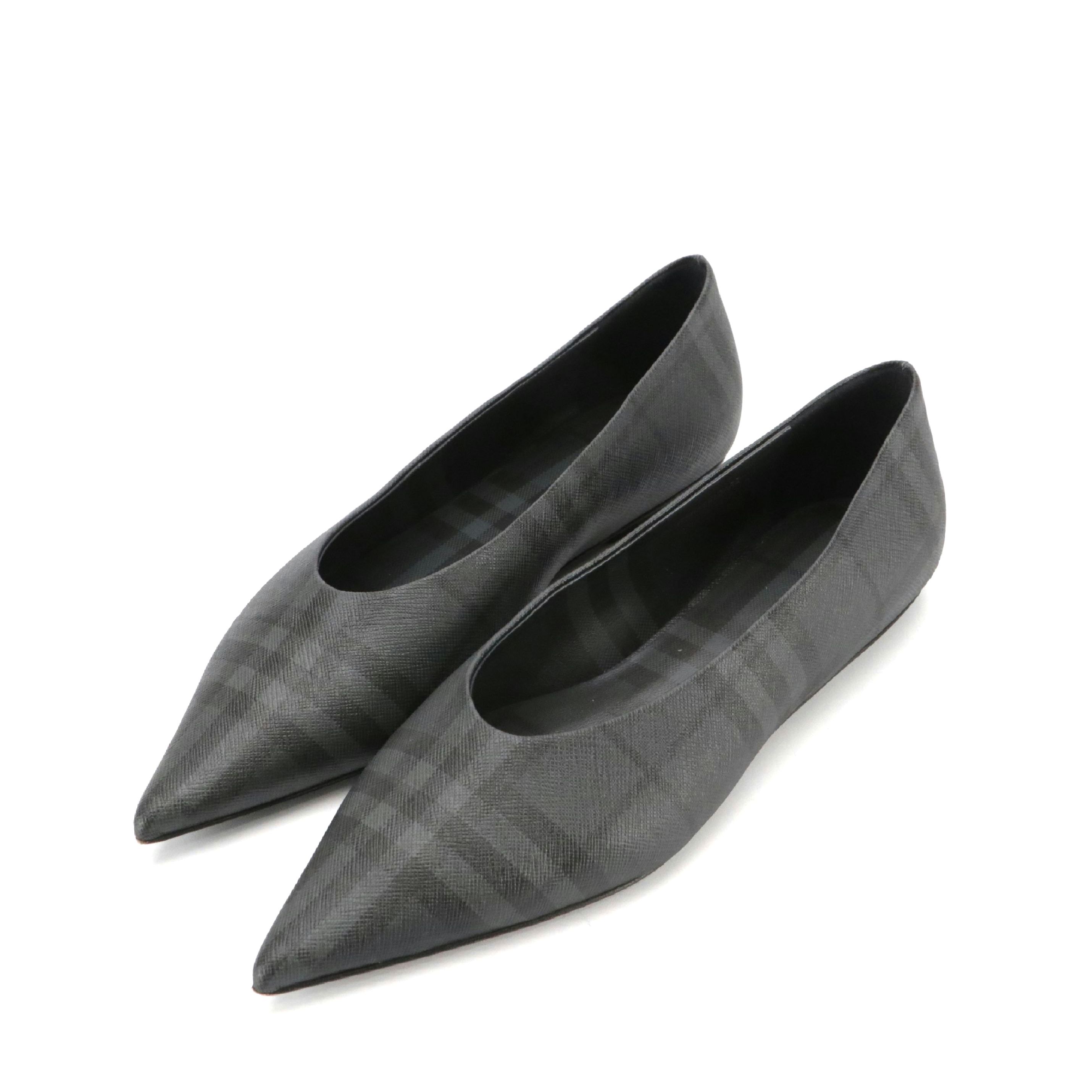 Burberry Madelina Charcoal Vintage Check Point-Toe Ballerina Flats w/ Tag & Box