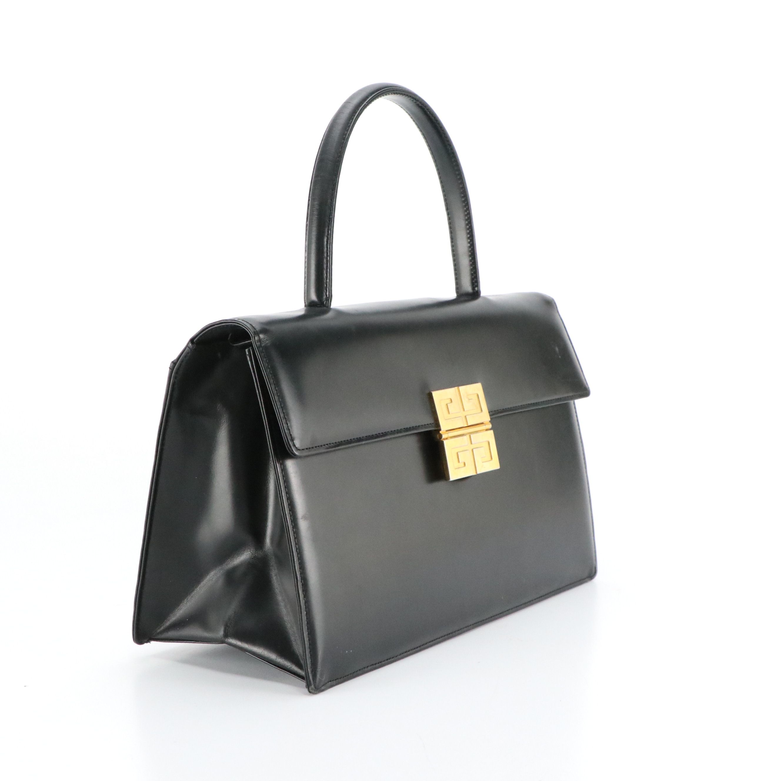 Givenchy Maroquinerie Top Handle Foldover Handbag in Black Leather