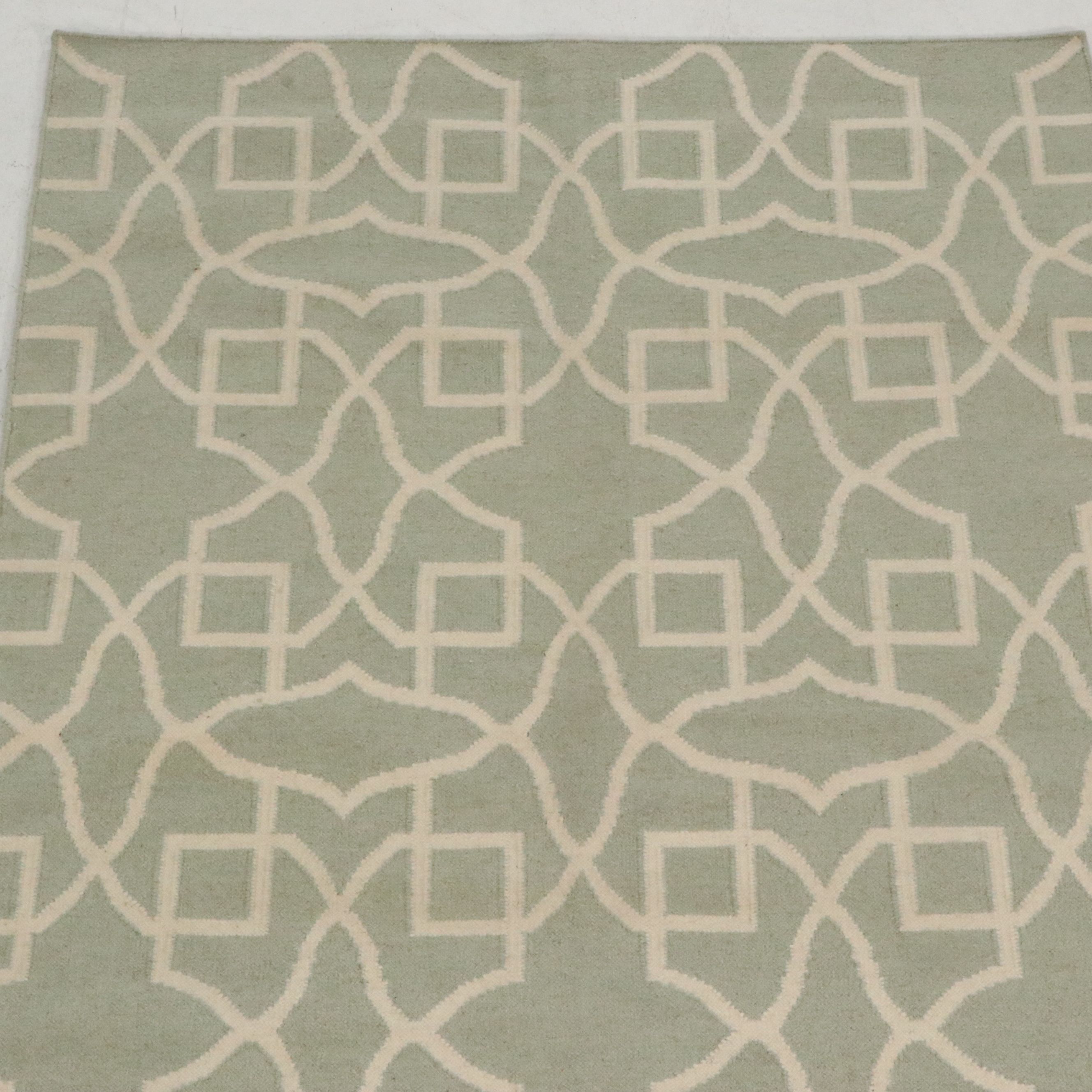 5' x 8' Handmade Geometric Fretwork Contemporary Indian Dhurrie Area Rug