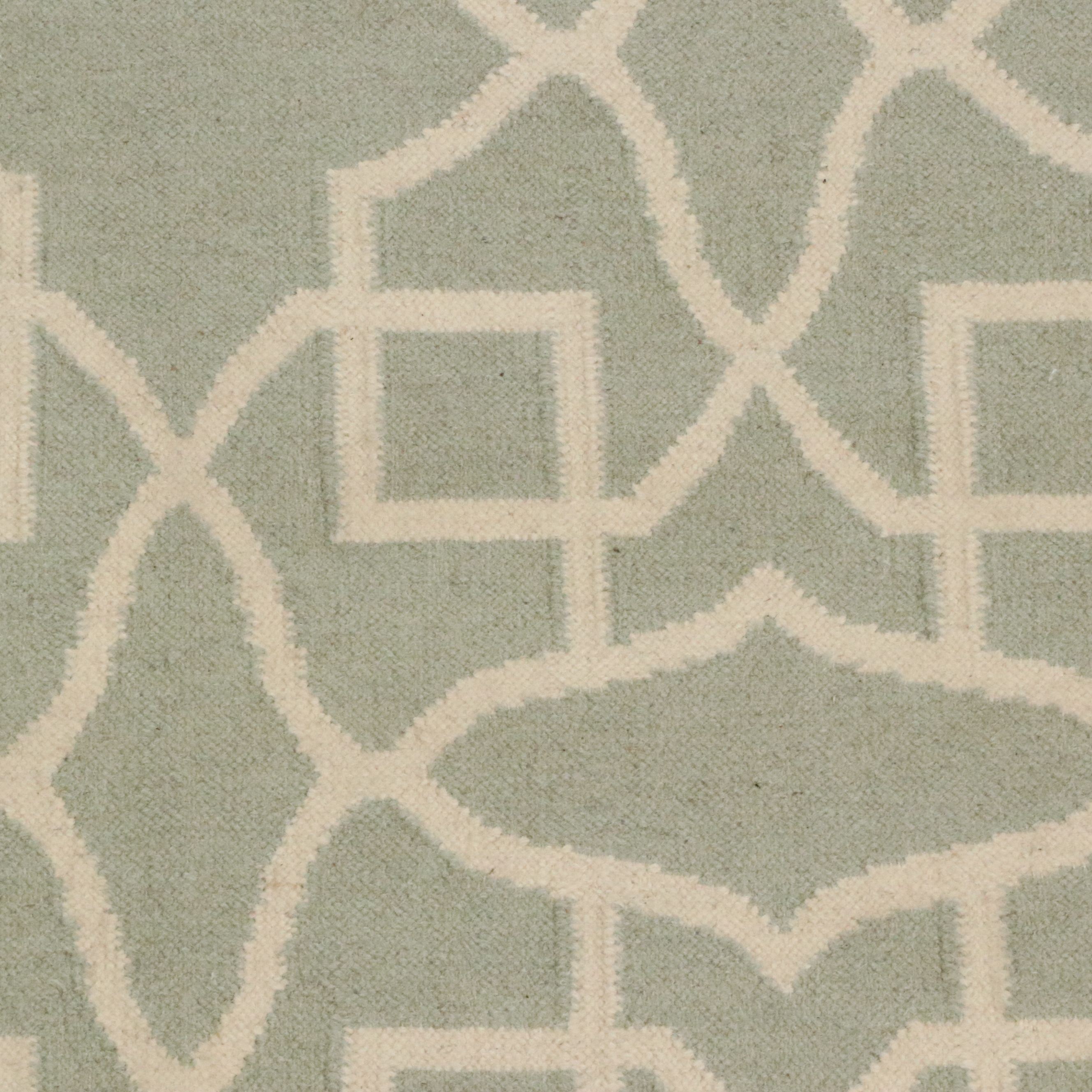 5' x 8' Handmade Geometric Fretwork Contemporary Indian Dhurrie Area Rug