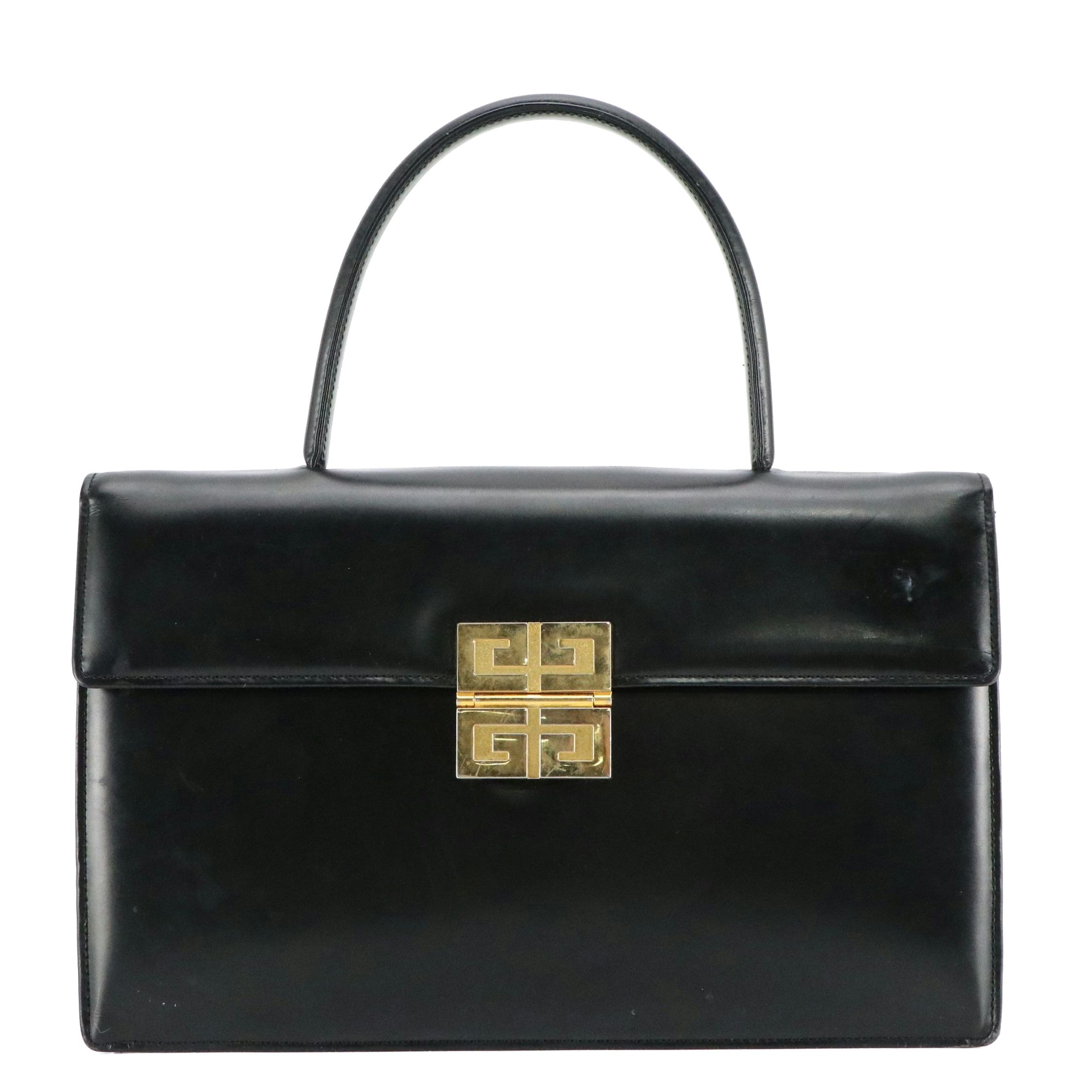 Givenchy Maroquinerie Top Handle Foldover Handbag in Black Leather