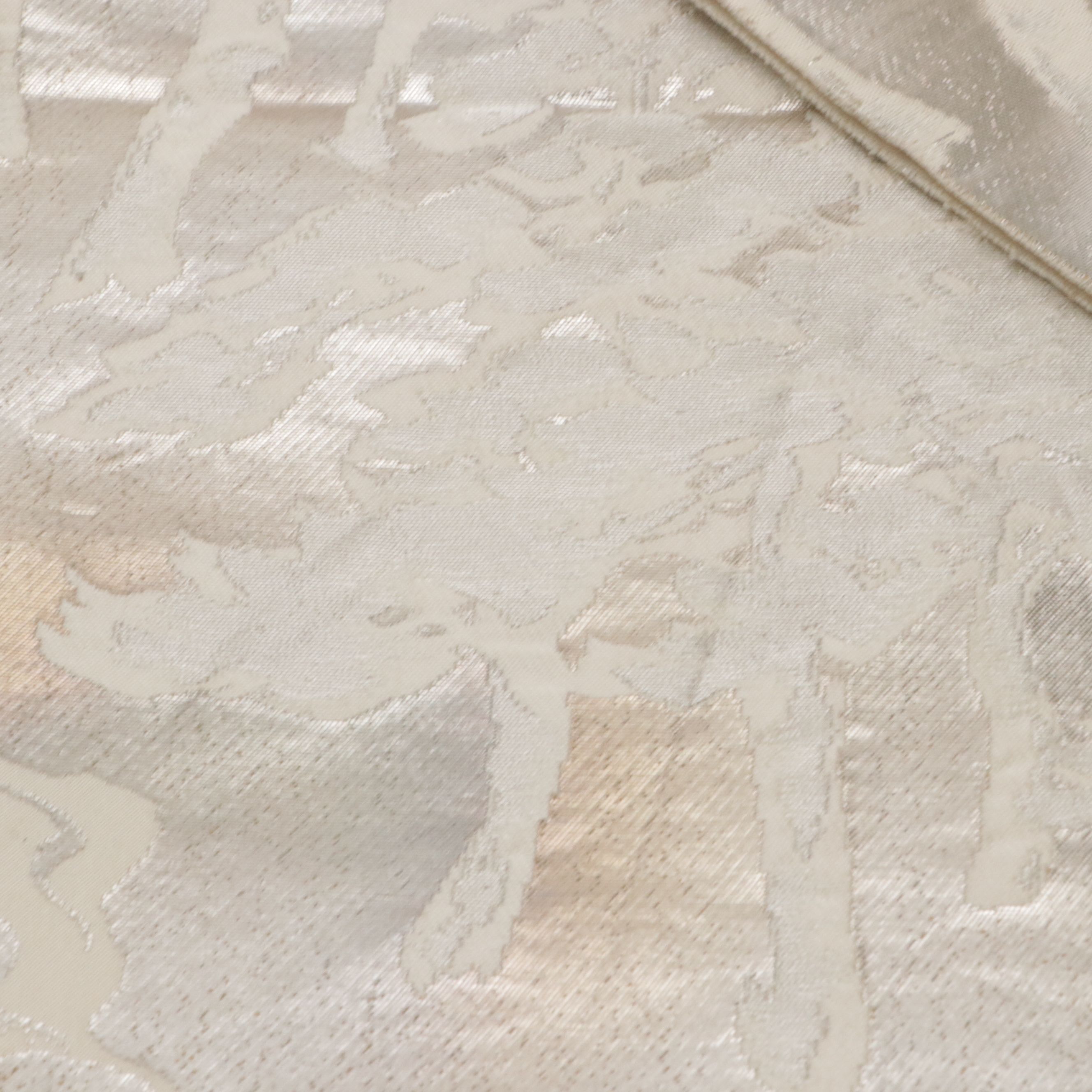 Japanese Rokutsu Fukuro Obi in Pine Tree & River Patterned Silver Metallic Silk