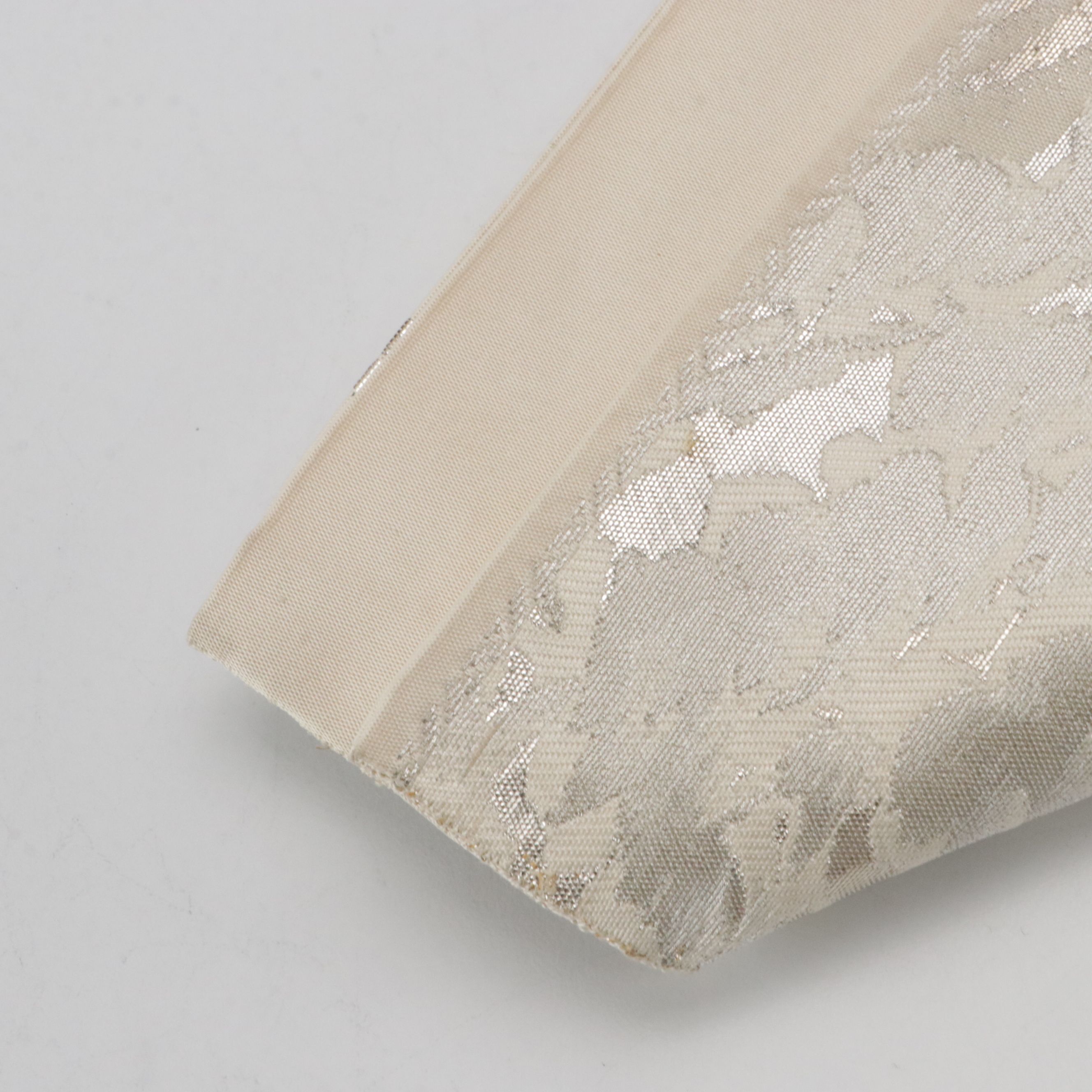 Japanese Rokutsu Fukuro Obi in Pine Tree & River Patterned Silver Metallic Silk