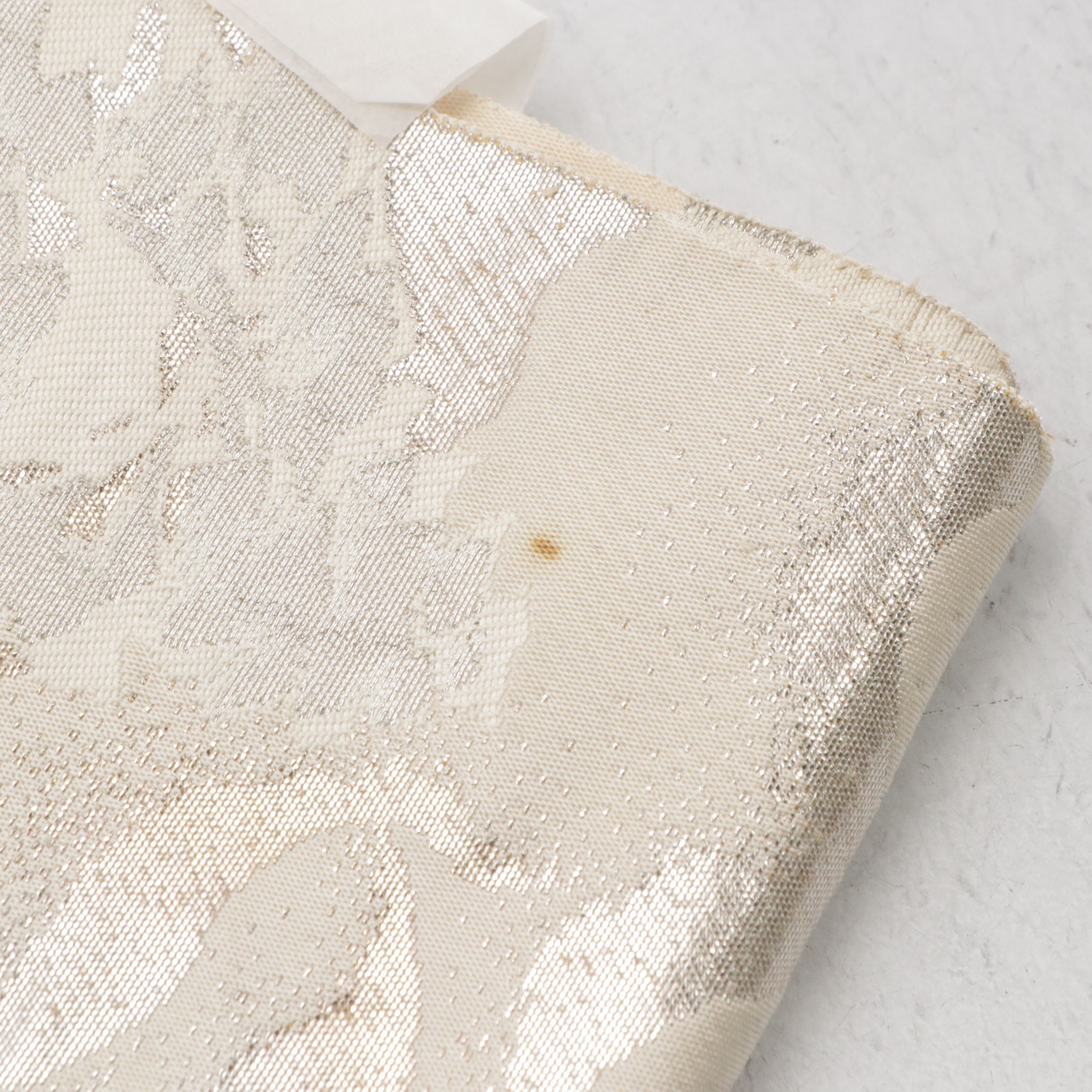 Japanese Rokutsu Fukuro Obi in Pine Tree & River Patterned Silver Metallic Silk