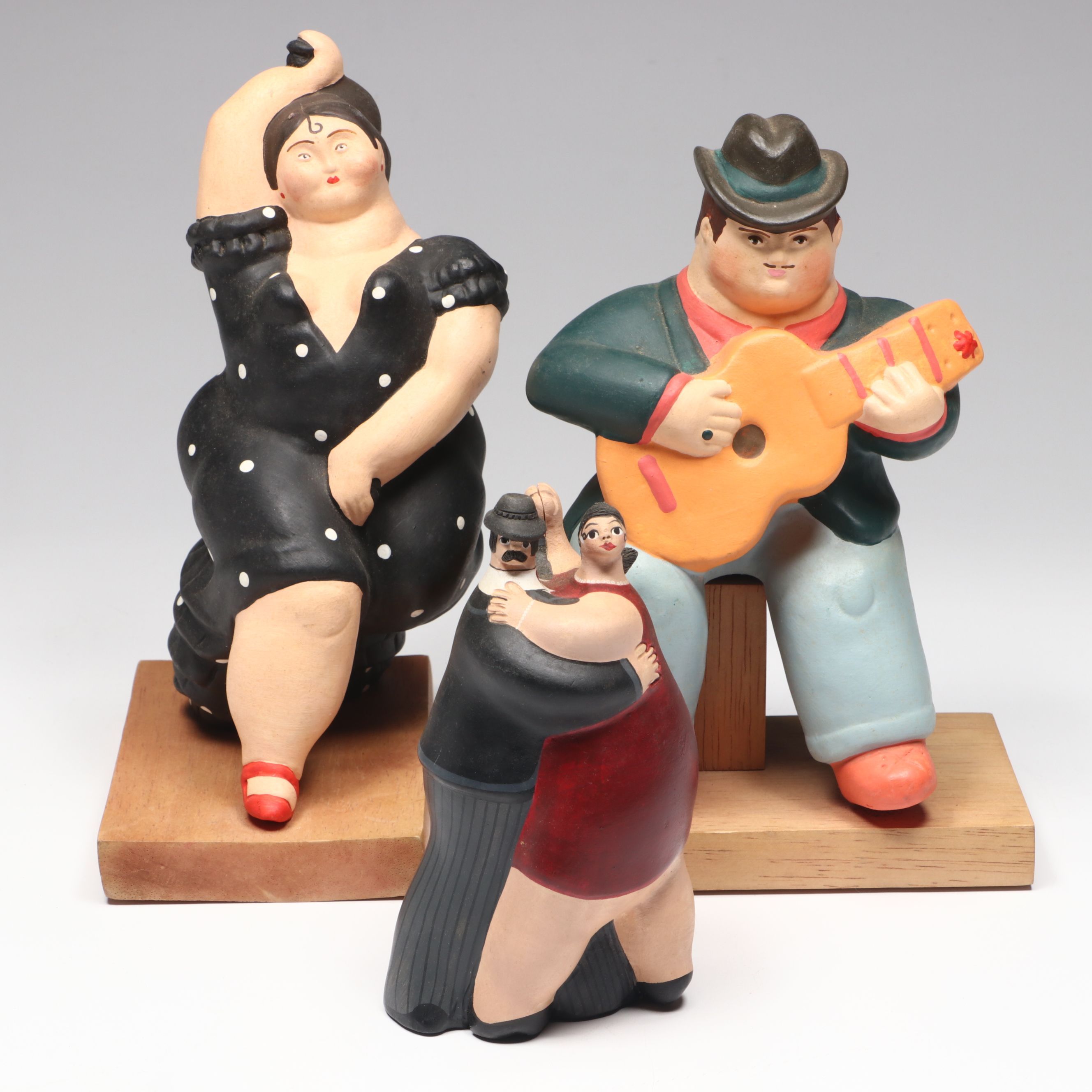Flamenco Dancer with Dancing Couple and Man Playing Guitar Ceramic Figures