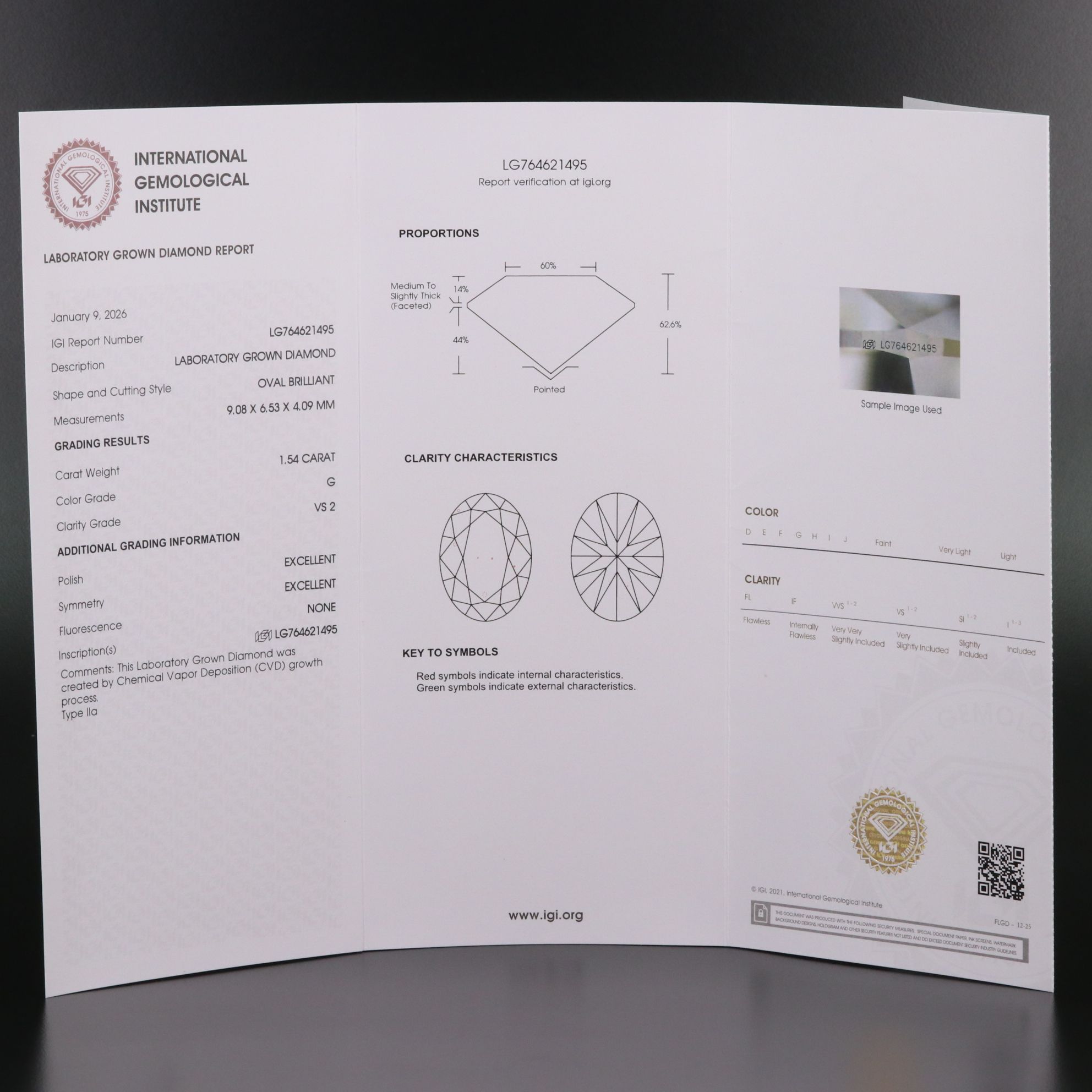 Loose 1.54 CT Lab Grown Diamond with IGI Report