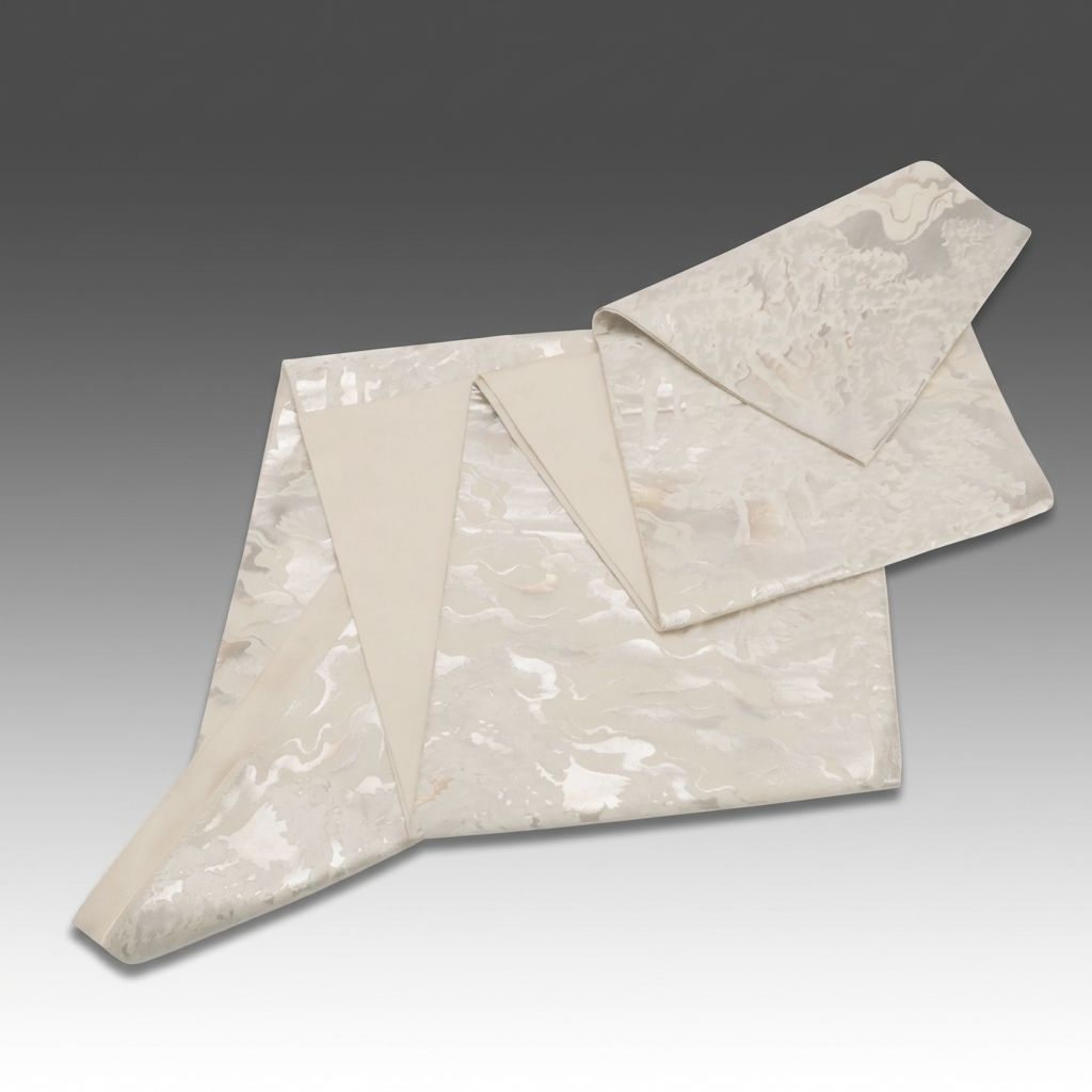 Japanese Rokutsu Fukuro Obi in Pine Tree & River Patterned Silver Metallic Silk