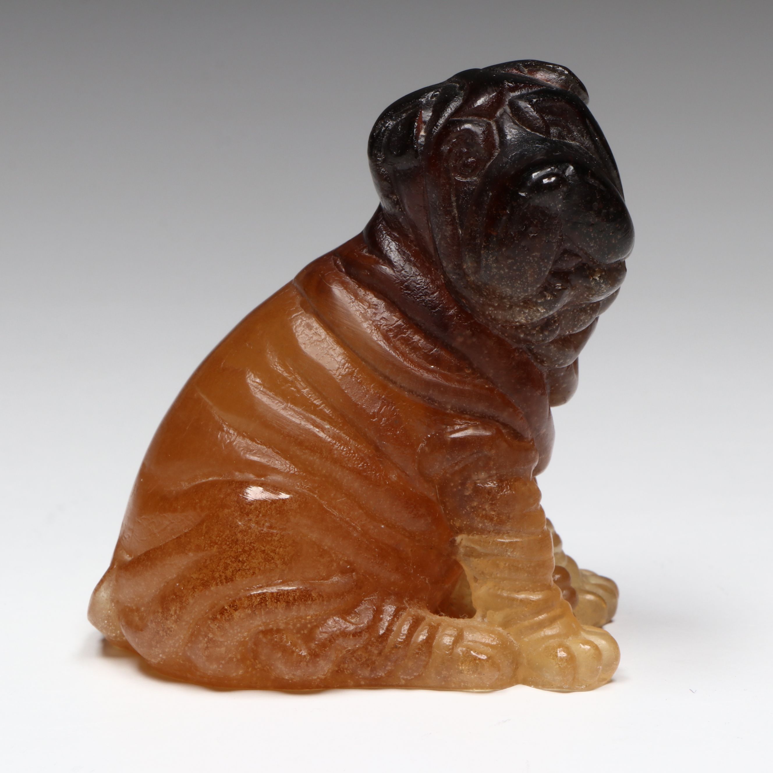 Daum Pâte de Verre Amber Pug Figurine