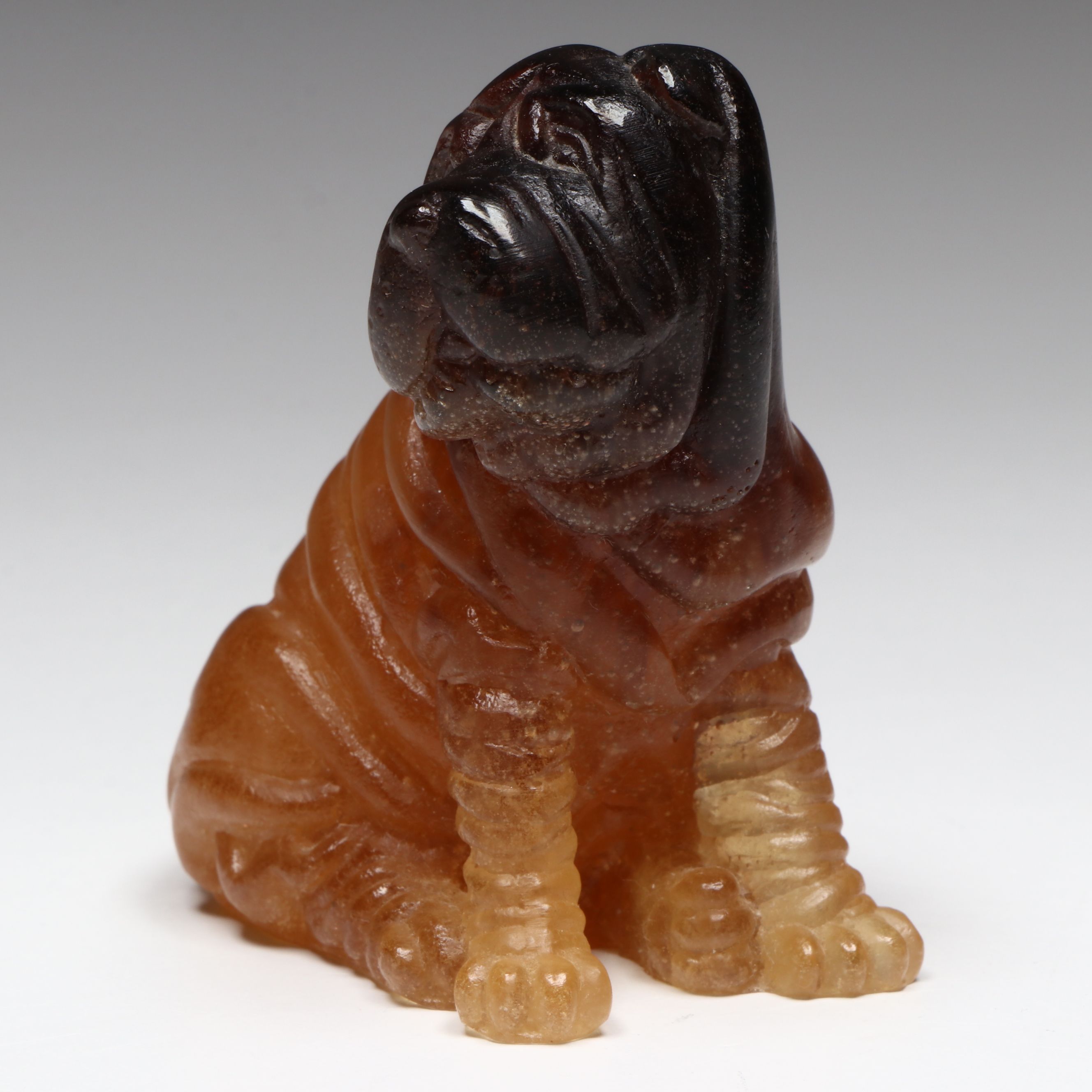 Daum Pâte de Verre Amber Pug Figurine