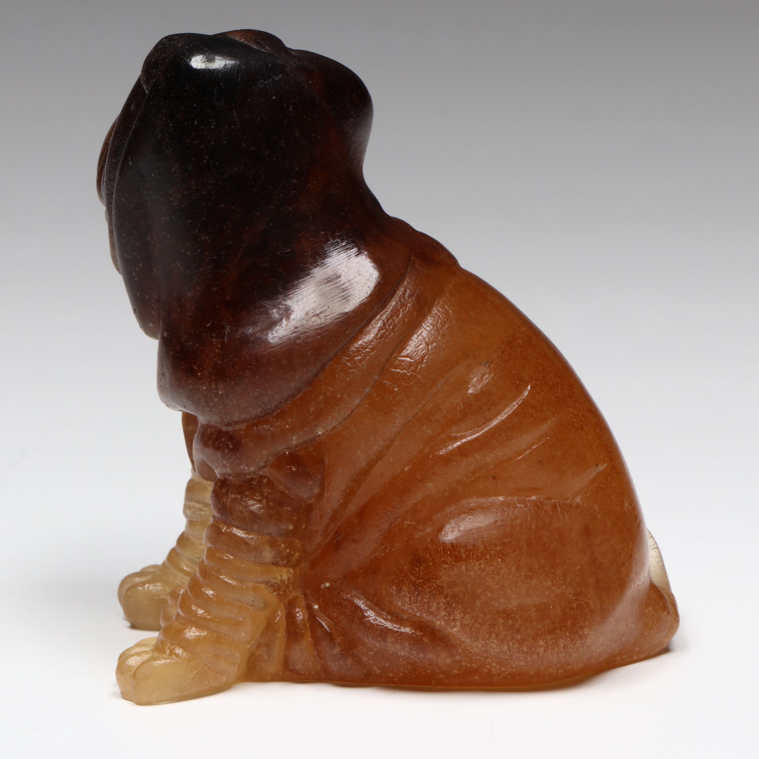 Daum Pâte de Verre Amber Pug Figurine