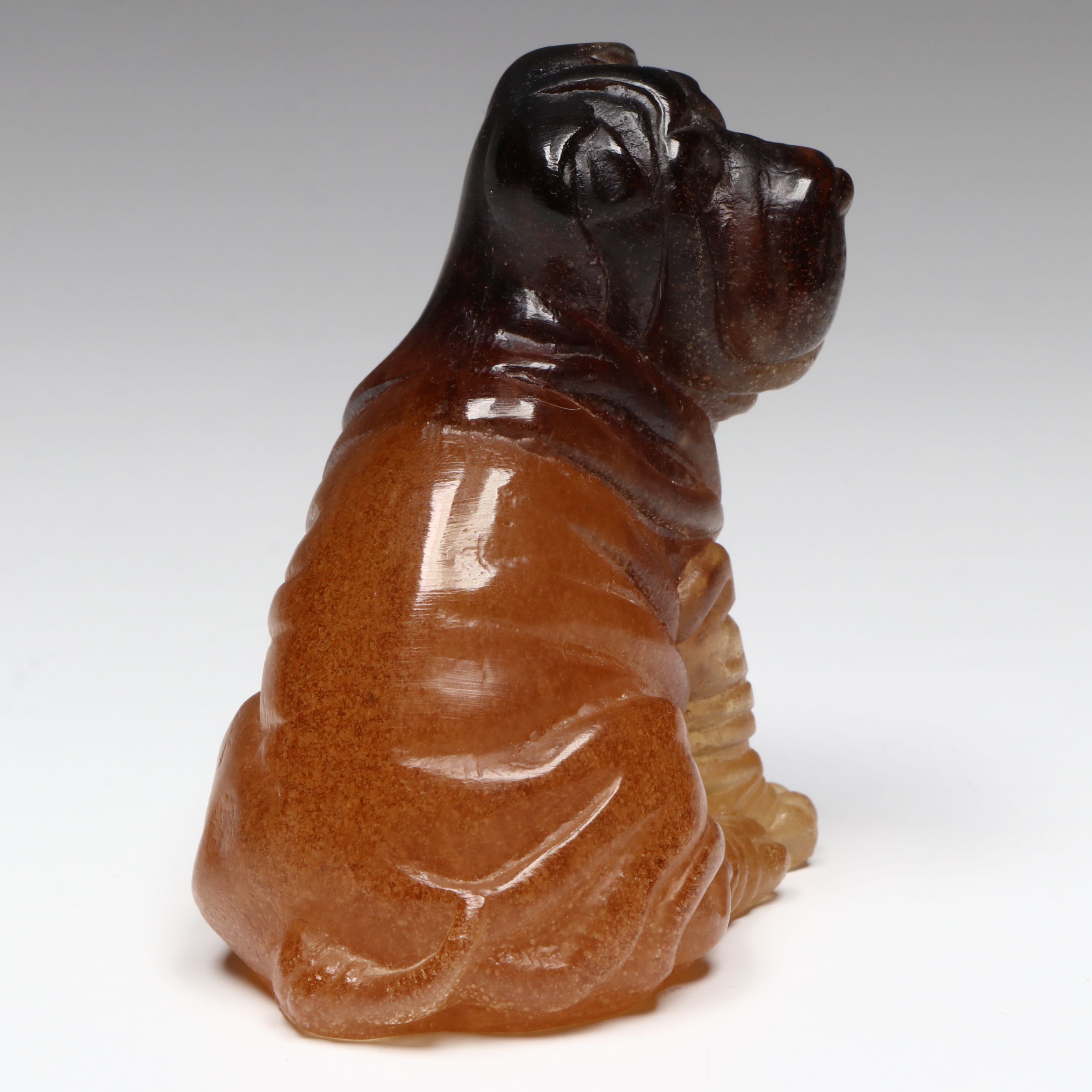 Daum Pâte de Verre Amber Pug Figurine