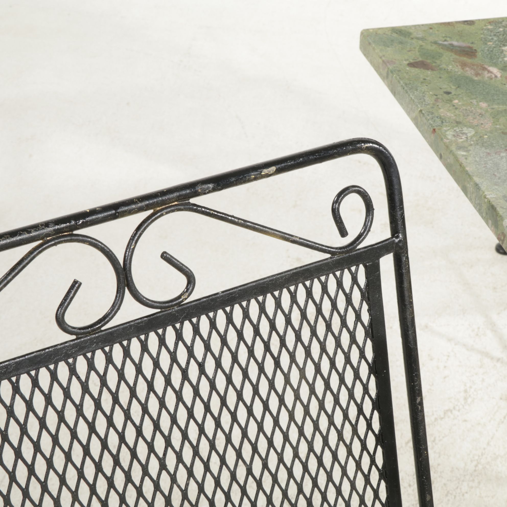 Metal Dining Table with Twister Green Granite Top and Four Metal Mesh Chairs