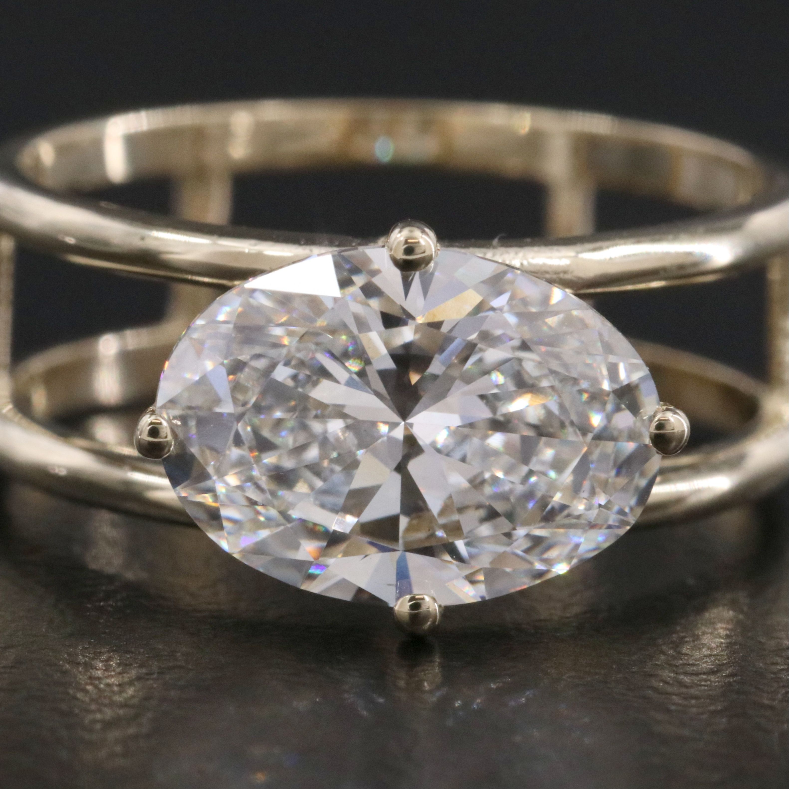 14K 3.01 CT Lab Grown Diamond East West Ring with IGI Report