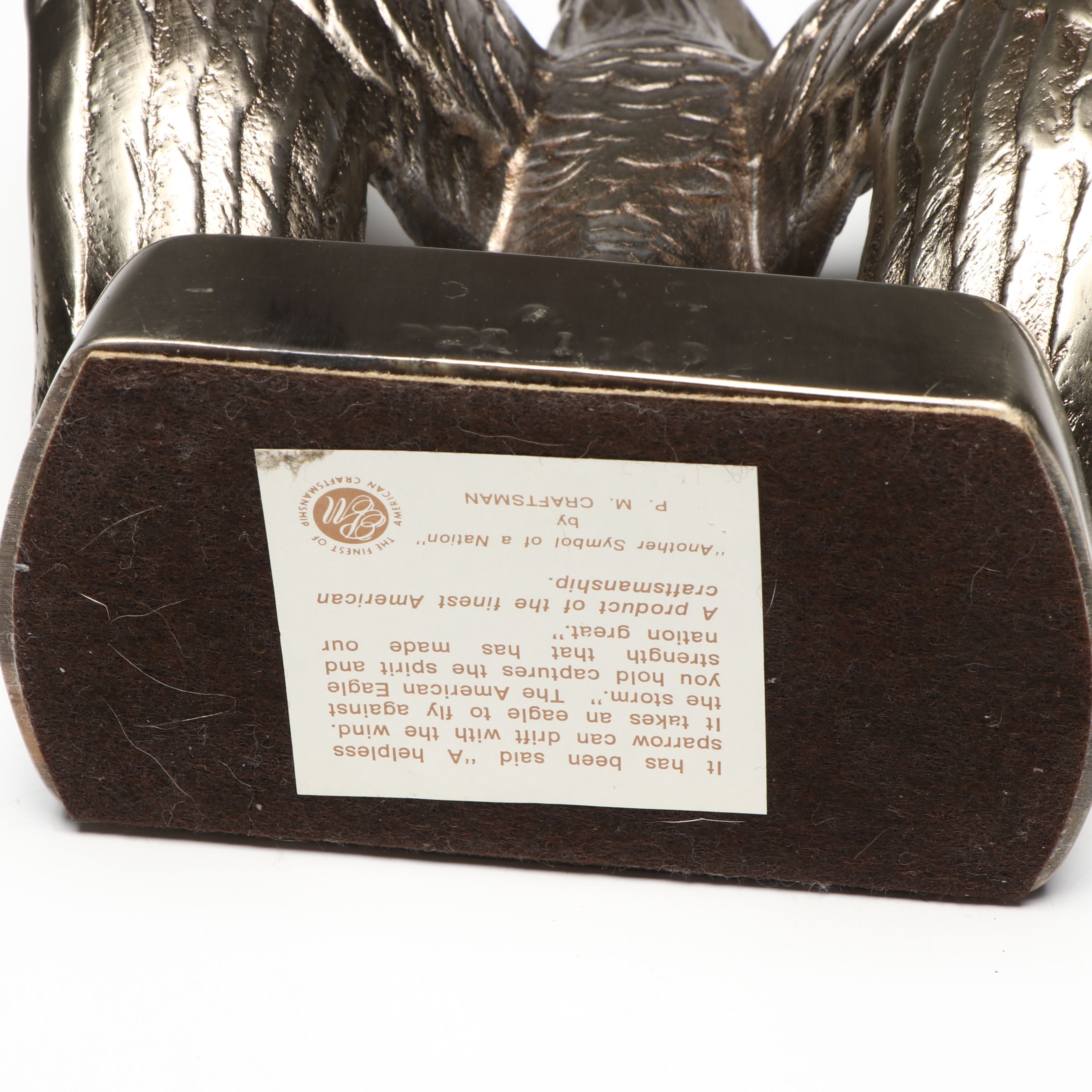 P. M. Craftsman "Another Symbol of a Nation" Brushed Metal Eagle Bookends