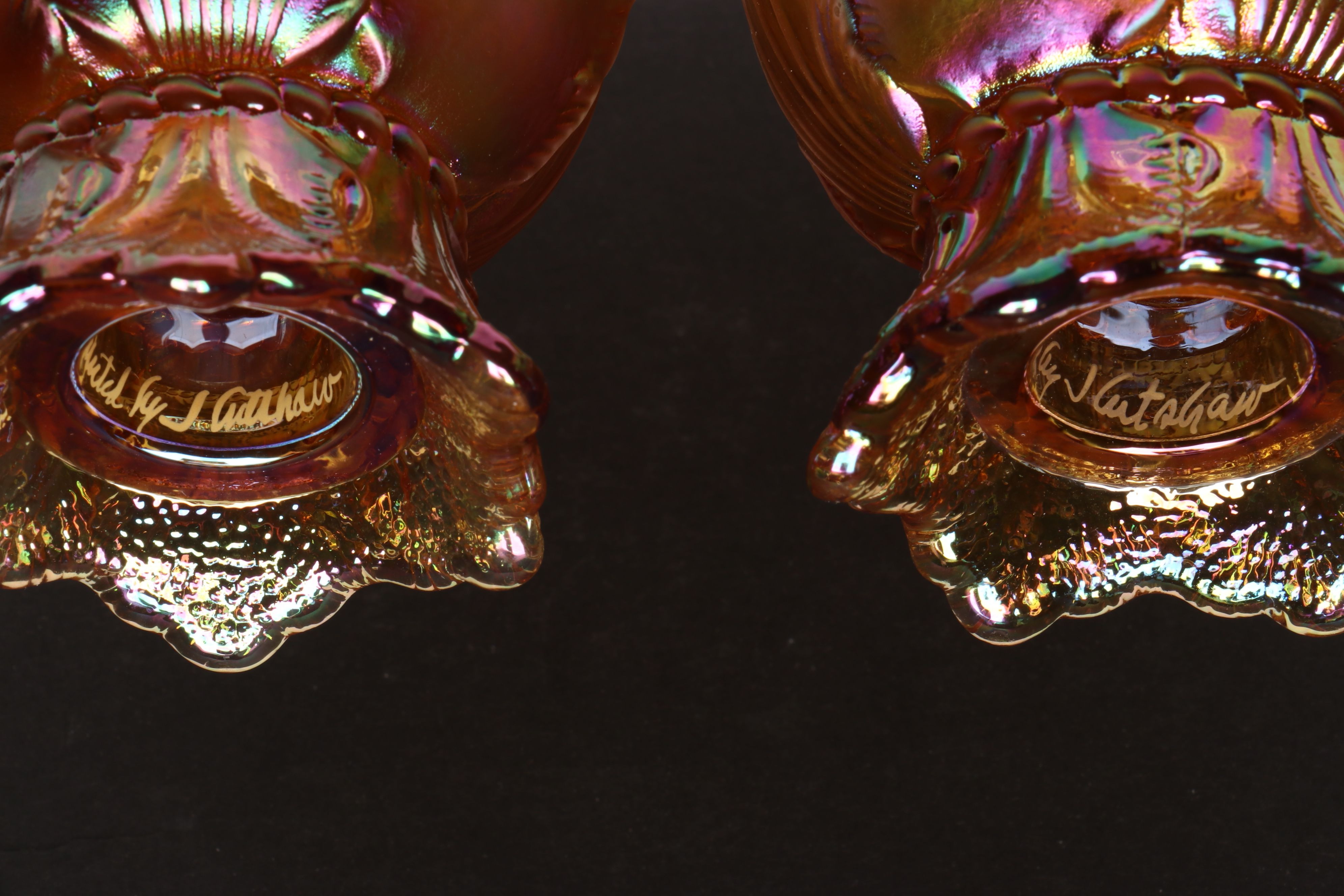 Fenton Hand-Painted Autumn Gold Tulip Votives and Bell with Satin Glass Cat