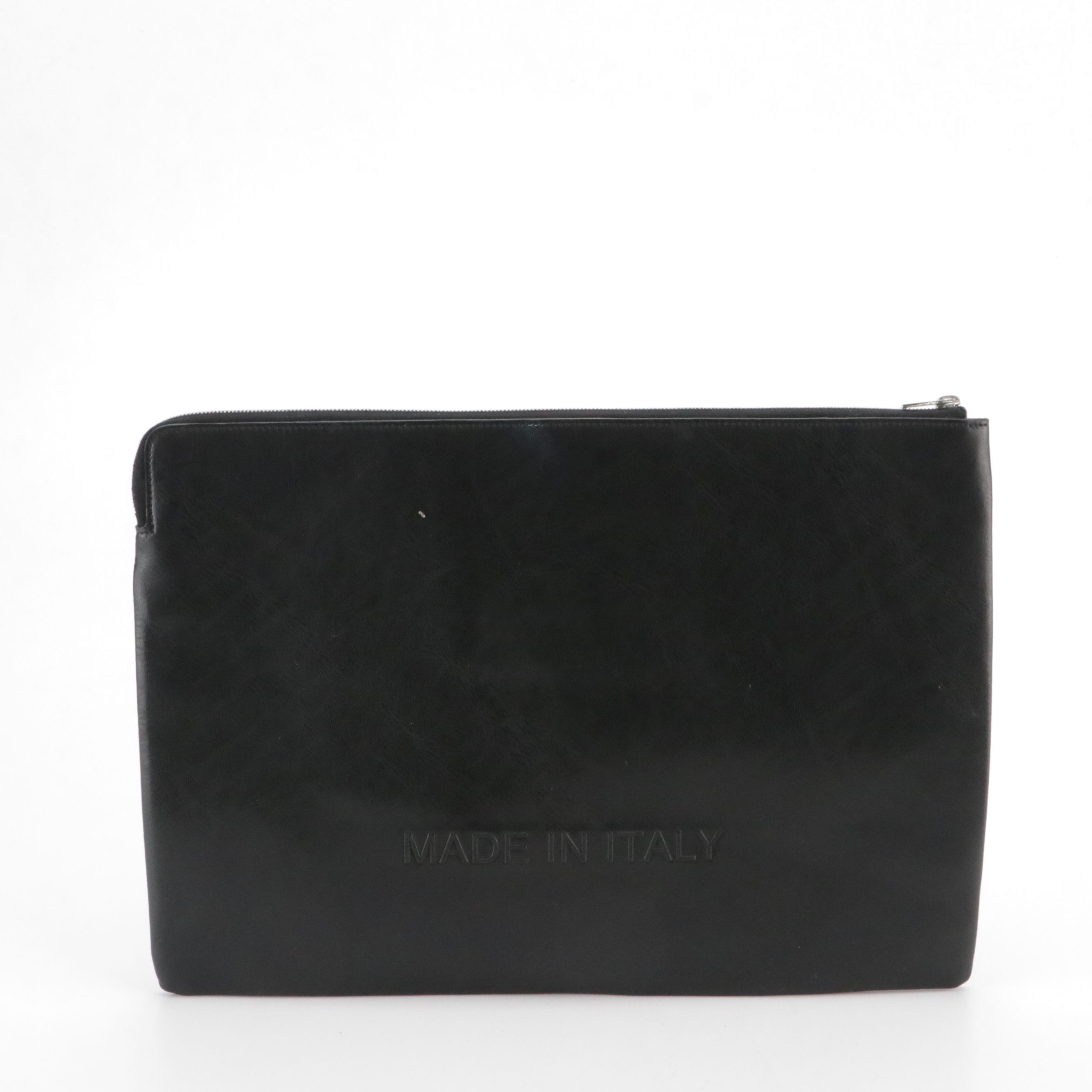 Céline Signature Embossed Black Leather Zip Clutch