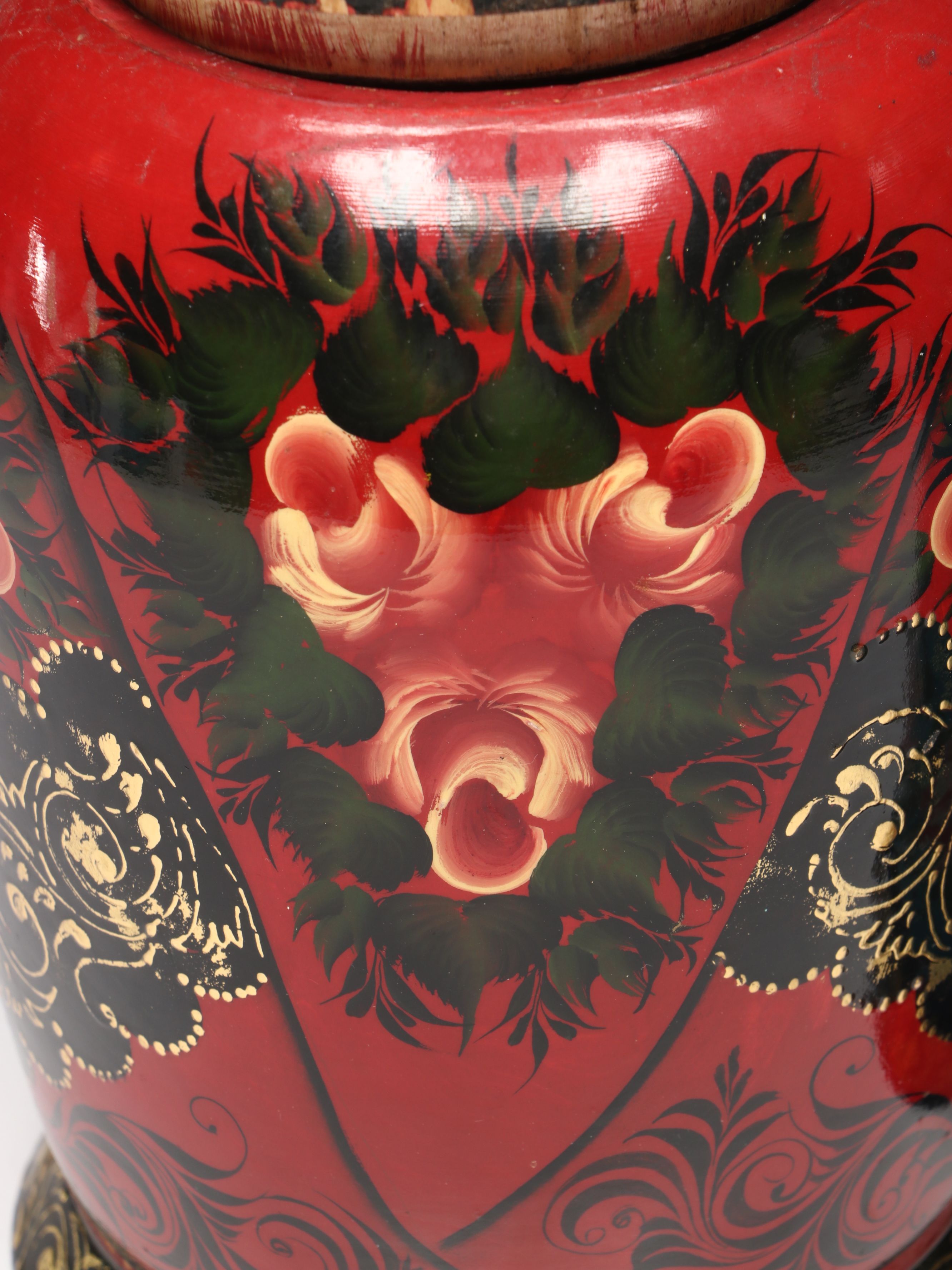 Russian Hand-Painted Folk Art Rooster Wood Bottle Holder with Decorative Bottle