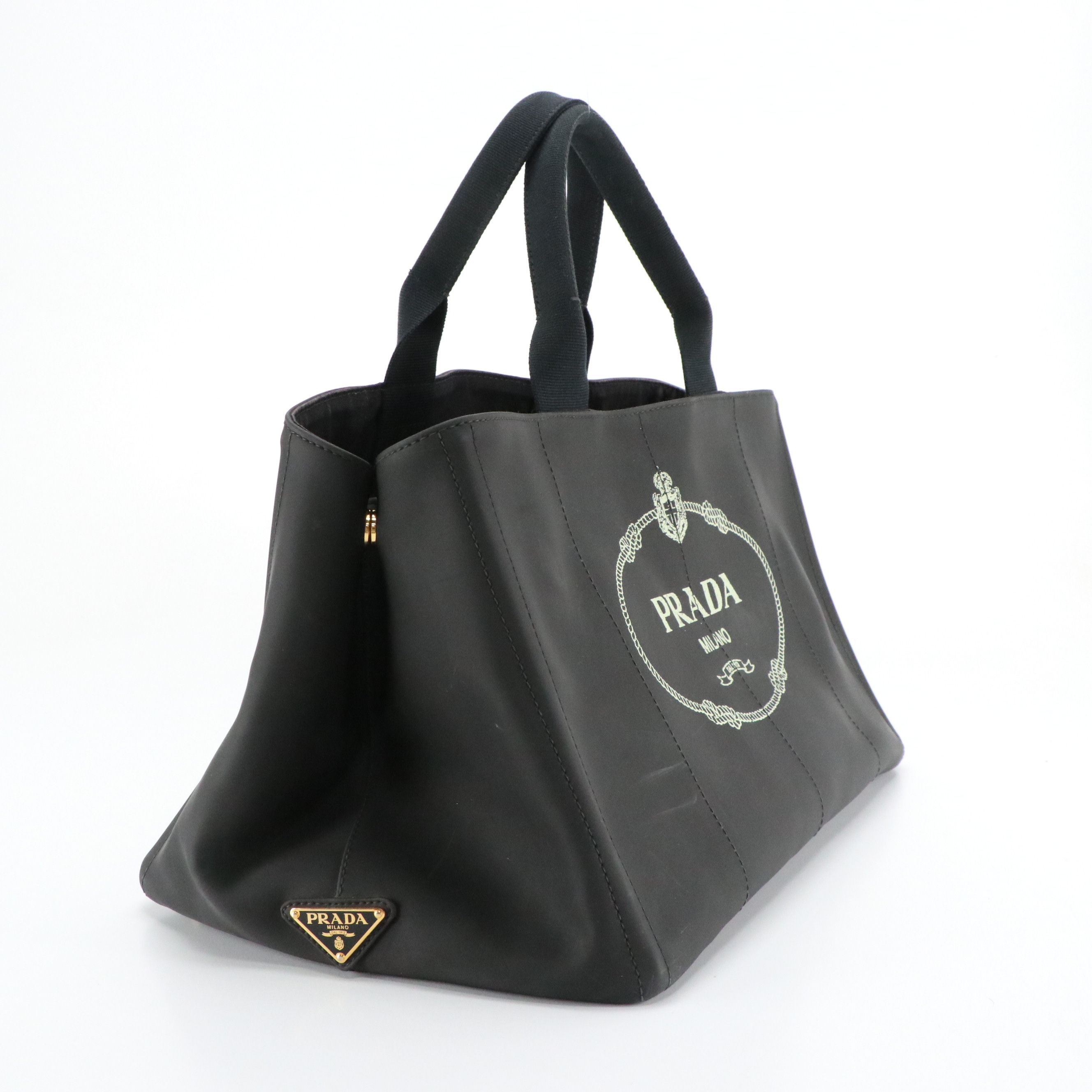 Prada Canapa Logo Large Shopping Tote Bag in Black Tessuto PVC