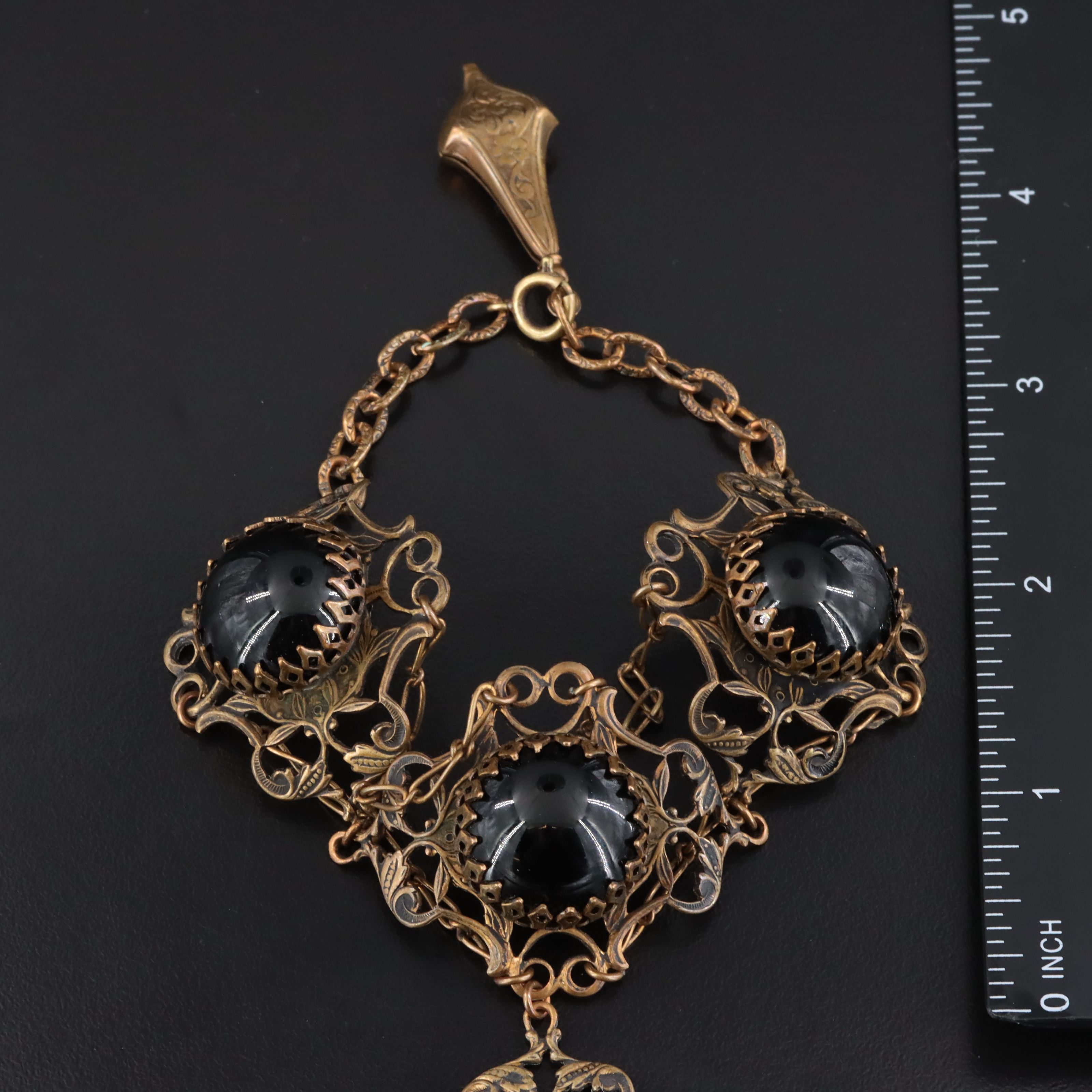 Vintage Black Onyx Hand Chain Bracelet