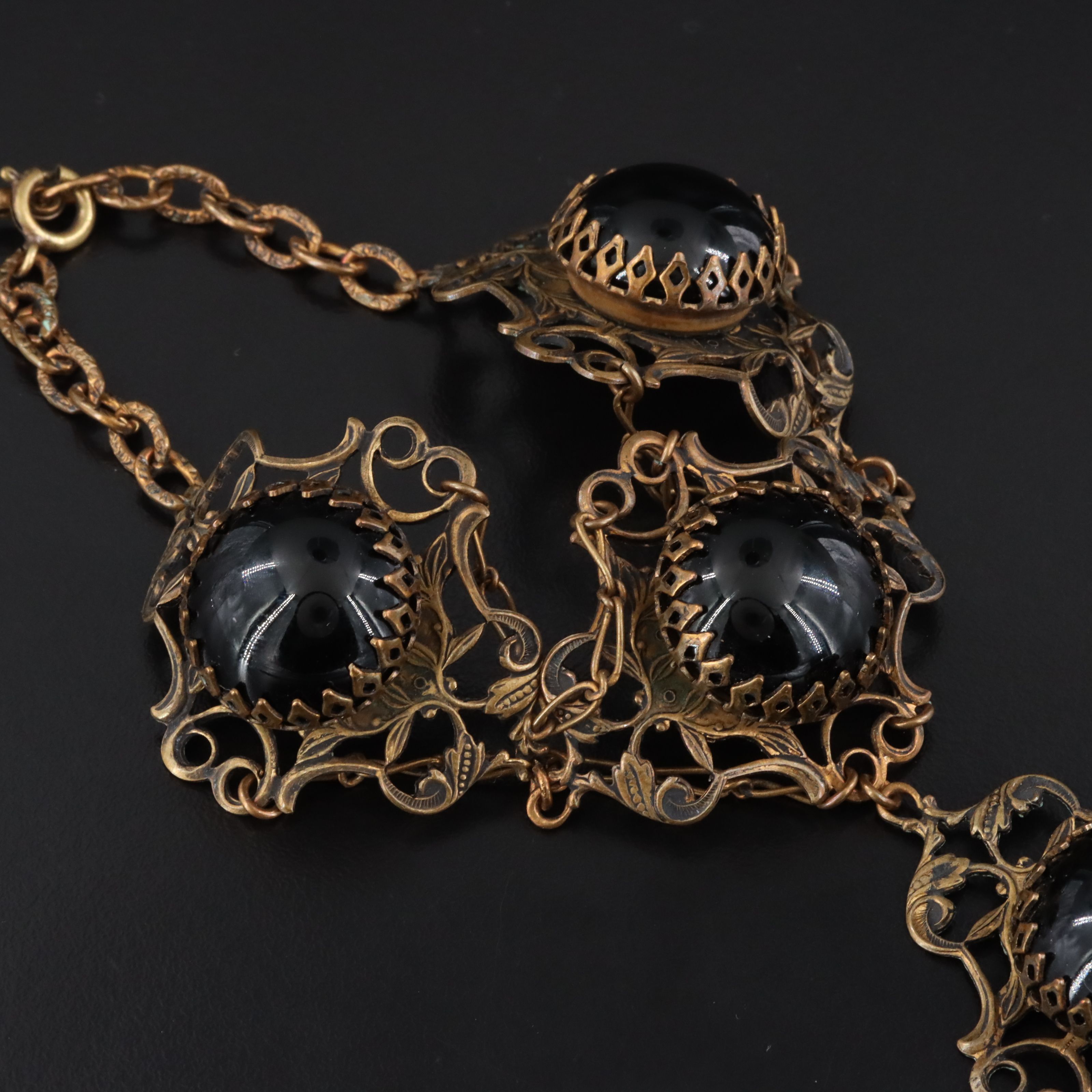 Vintage Black Onyx Hand Chain Bracelet