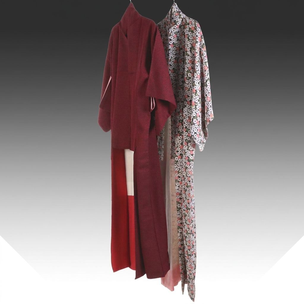 Japanese Red and All-Over Floral Kimonos