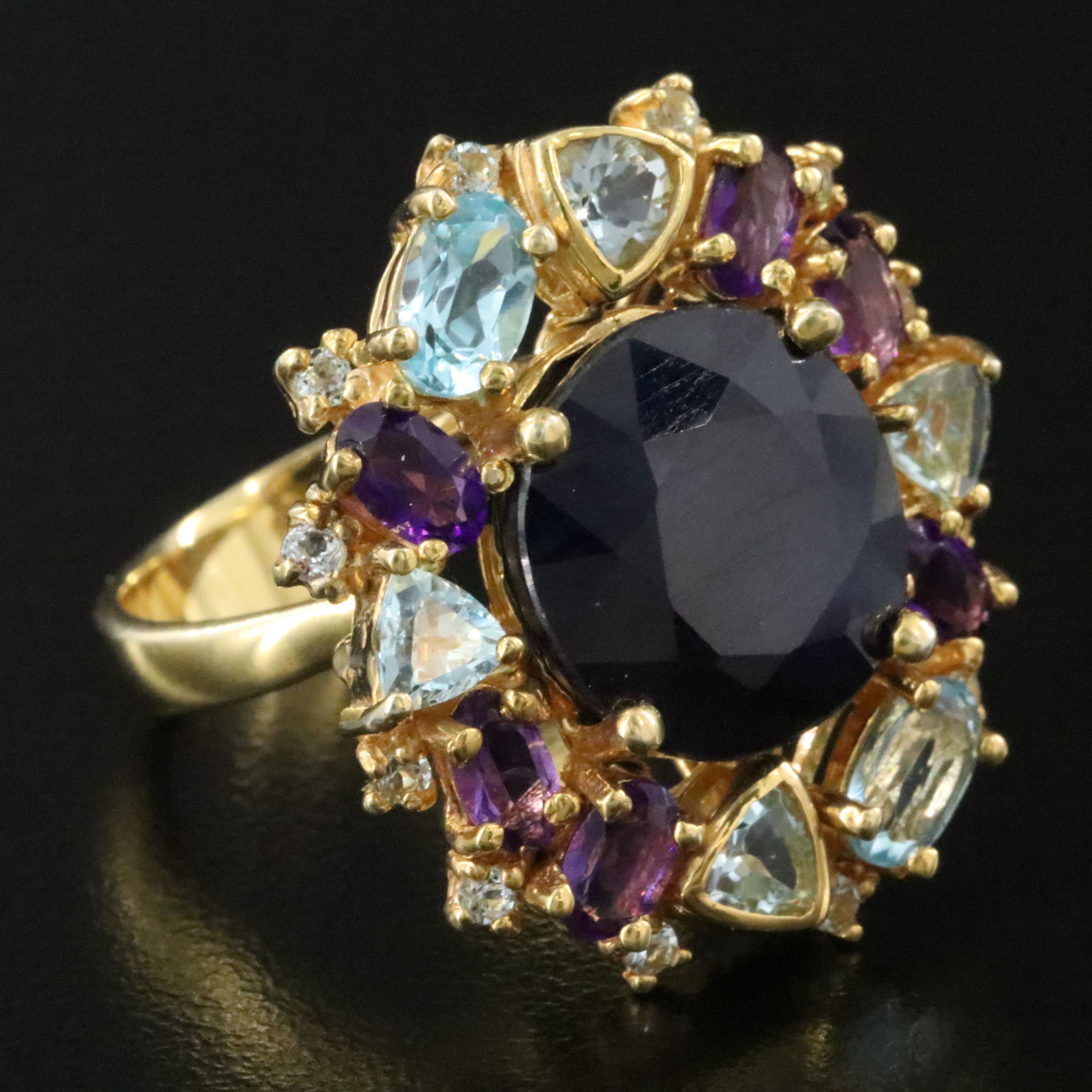 Sterling Filled Corundum, Topaz and Amethyst Ring