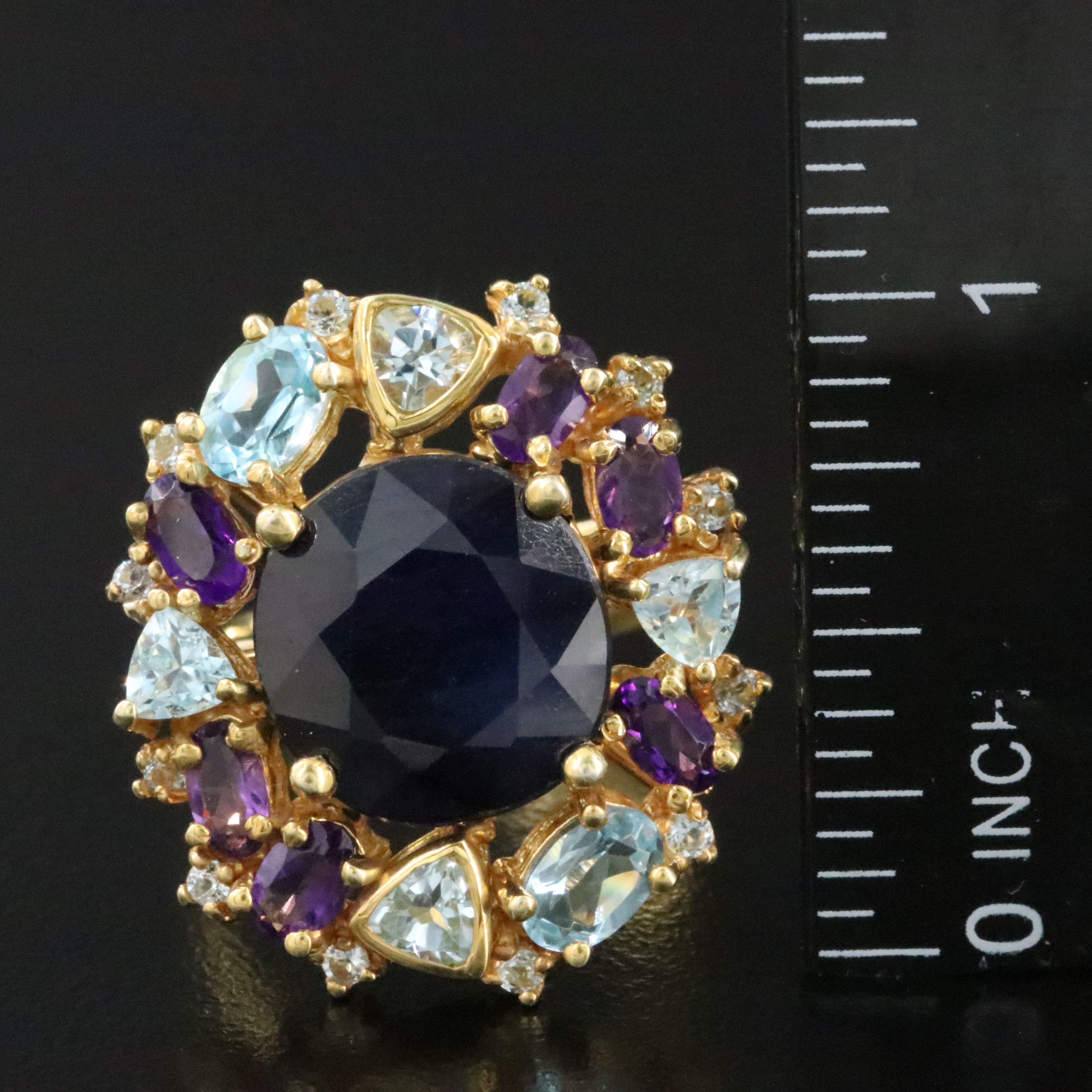 Sterling Filled Corundum, Topaz and Amethyst Ring